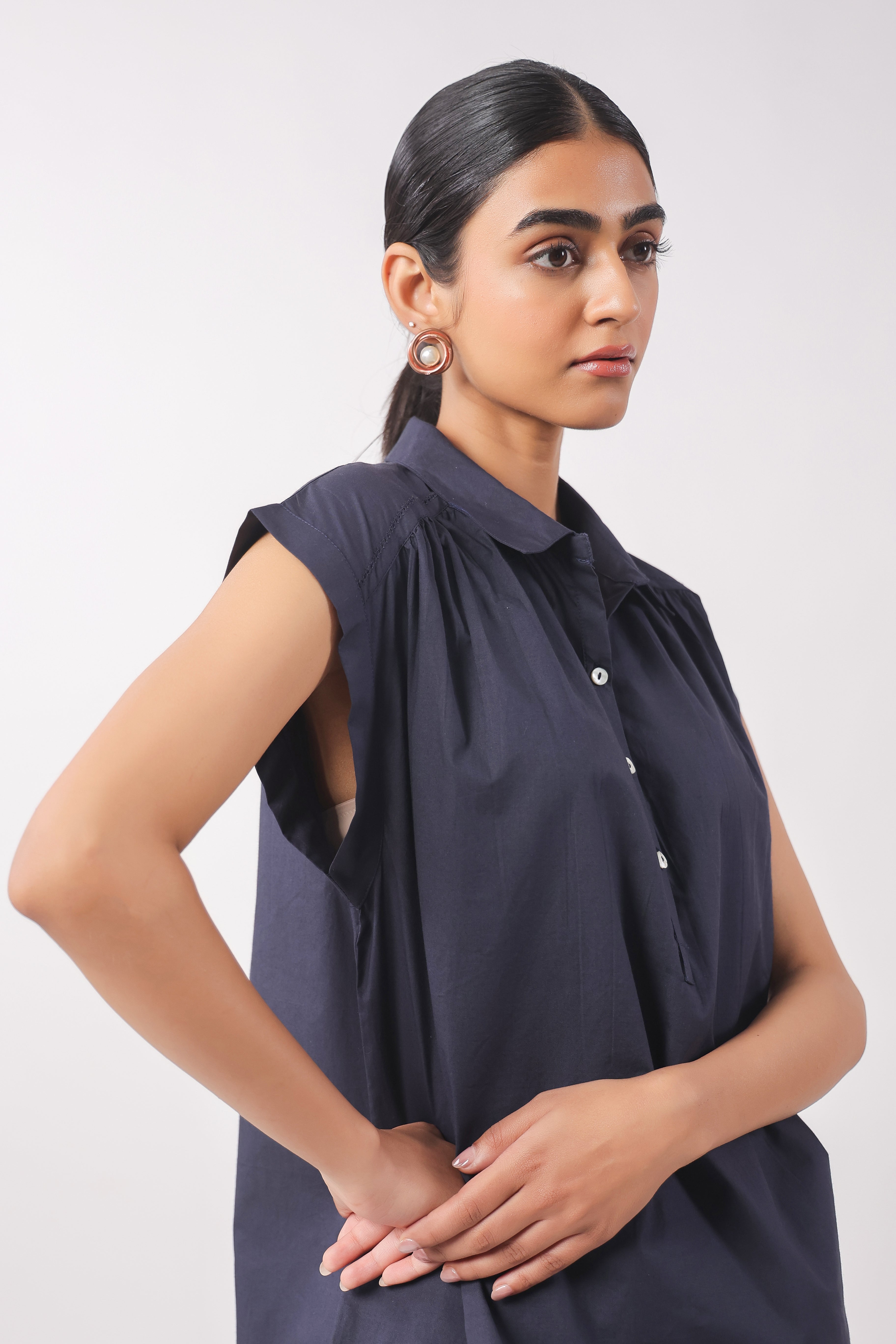 Women’s Navy Blue Cotton Top with Navy Blue Shorts Co-Ord Set