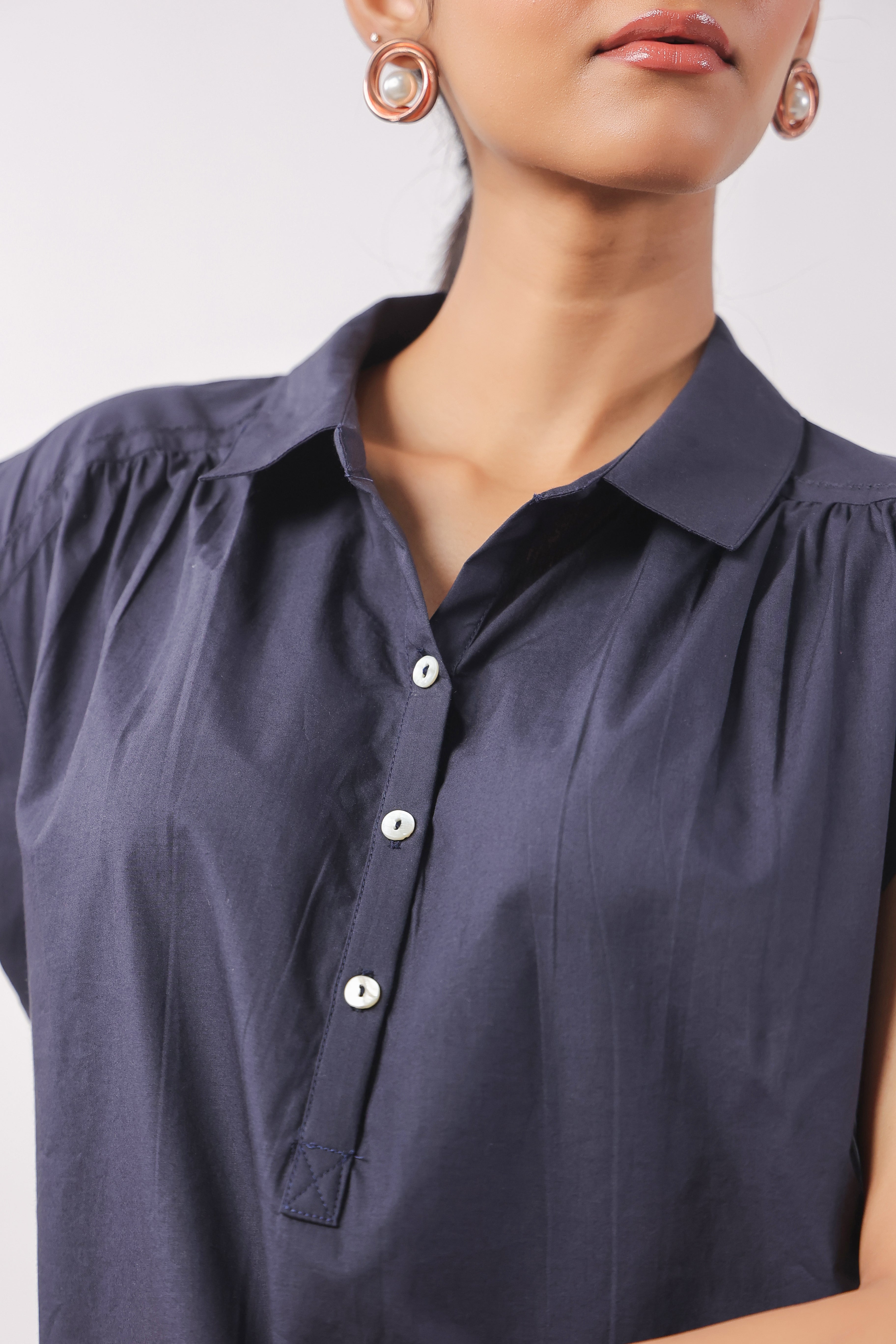 Women’s Navy Blue Cotton Top with Navy Blue Shorts Co-Ord Set