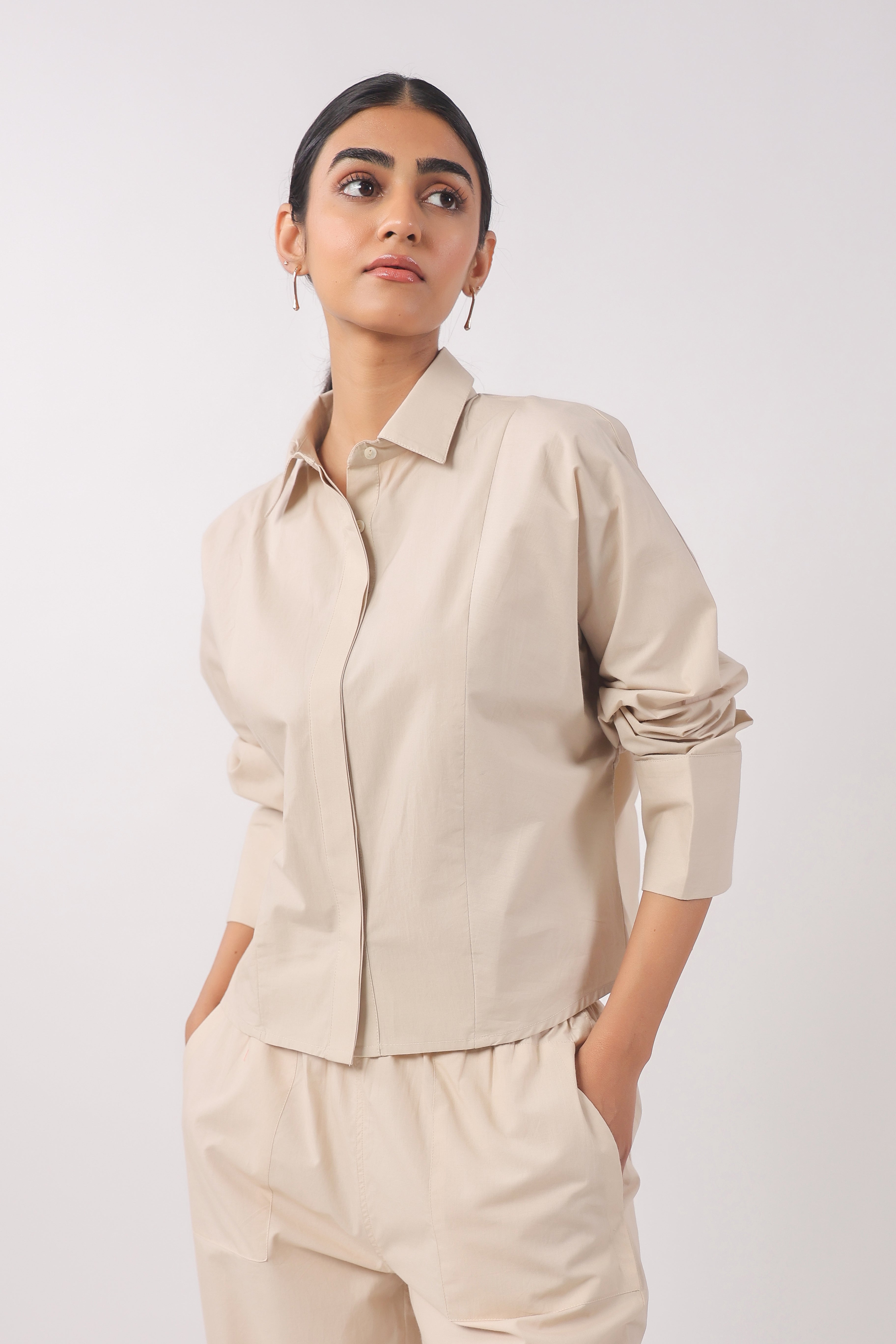 Women’s Beige Cotton Poplin Co-Ord Set