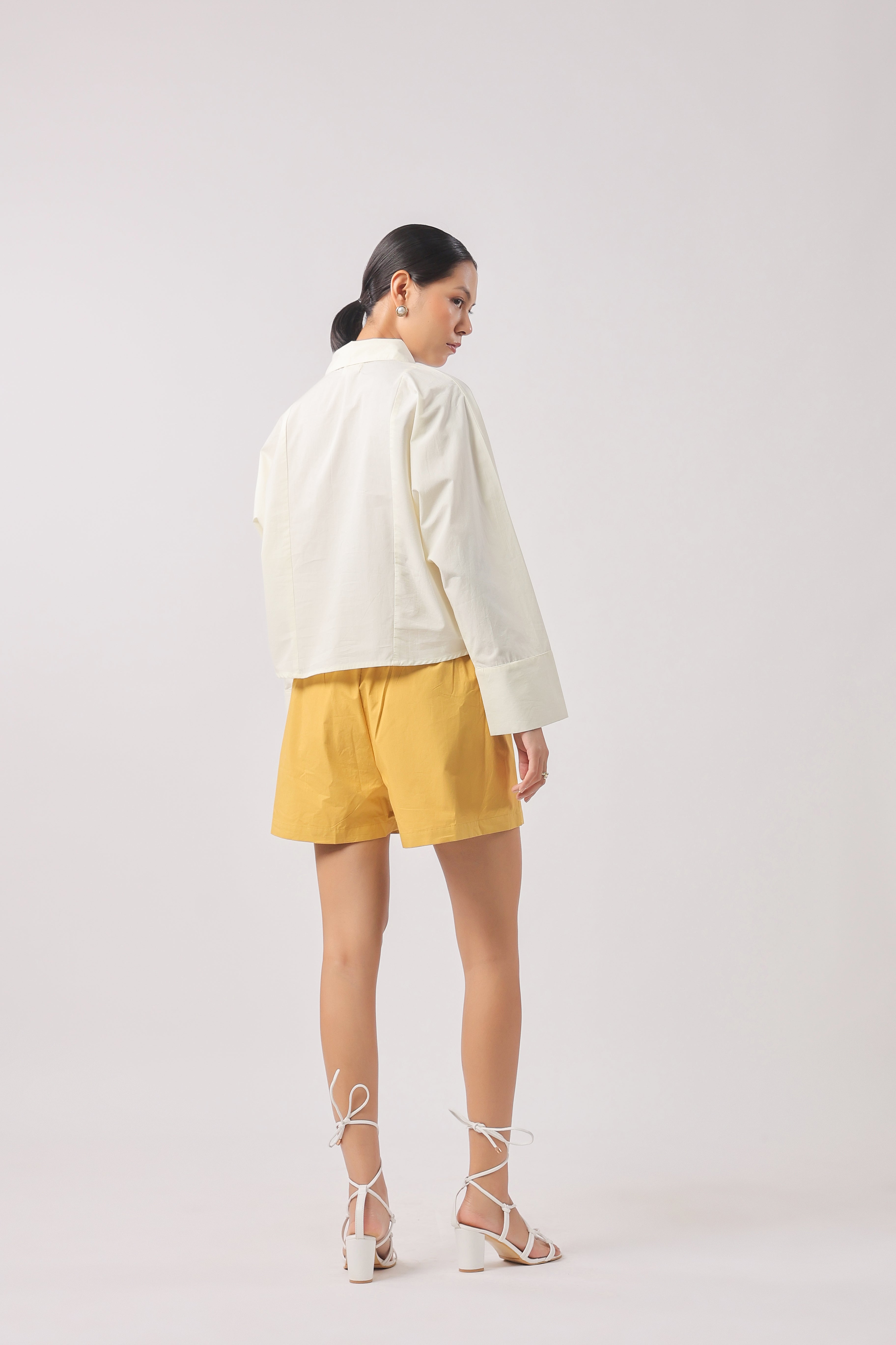 Women’s Off-White Cotton Top with Yellow Shorts
