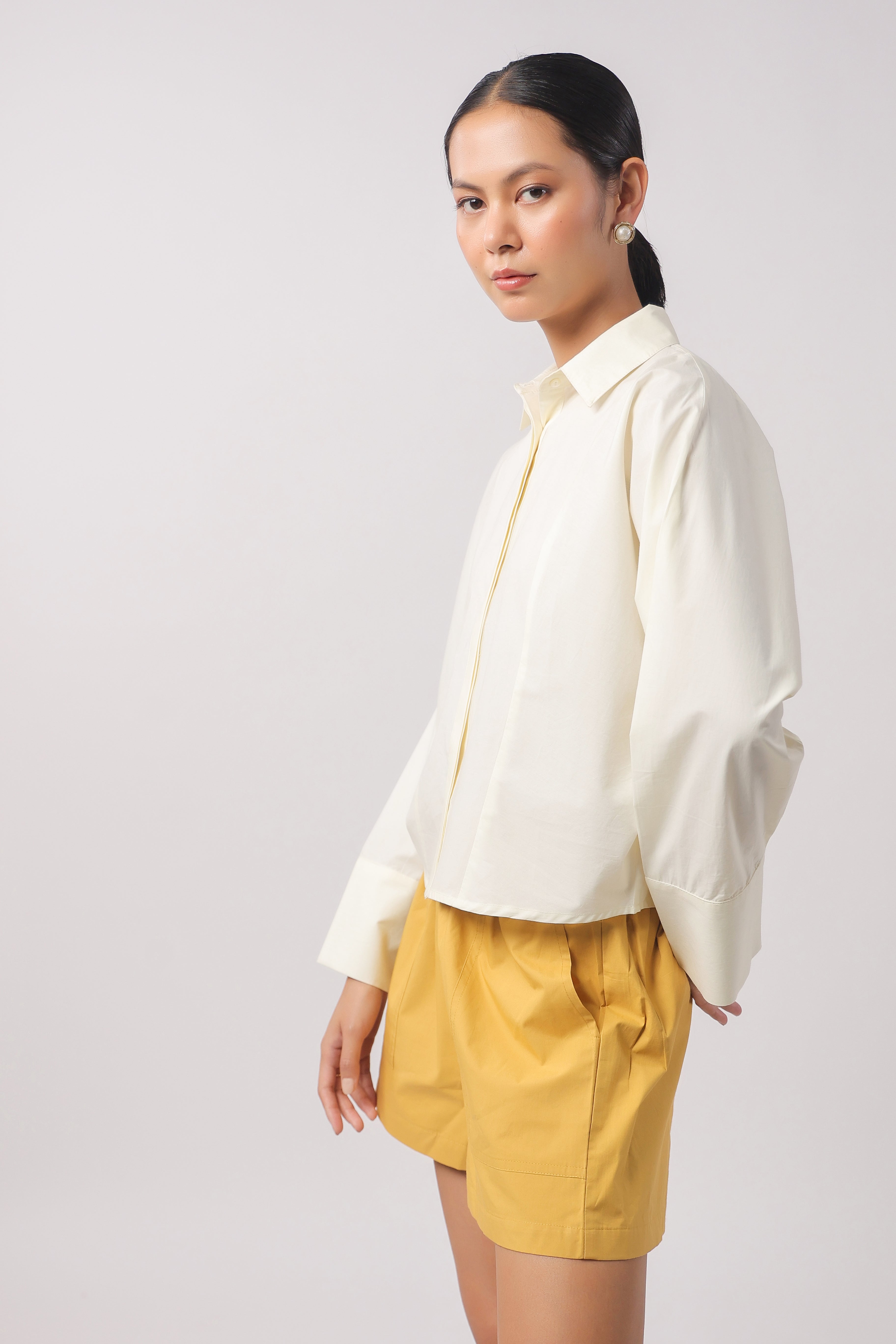 Women’s Off-White Cotton Top with Yellow Shorts