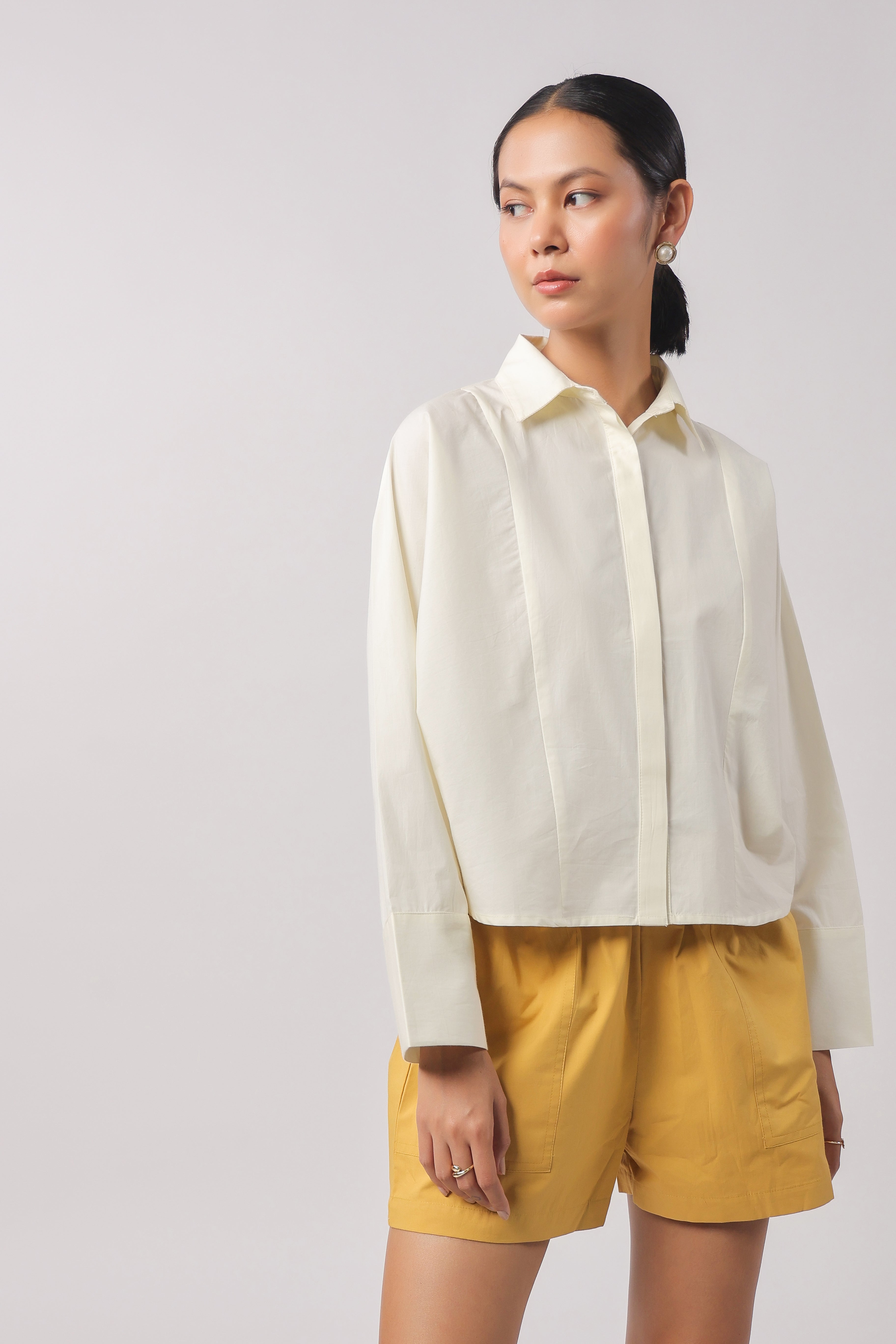 Women’s Off-White Cotton Top with Yellow Shorts