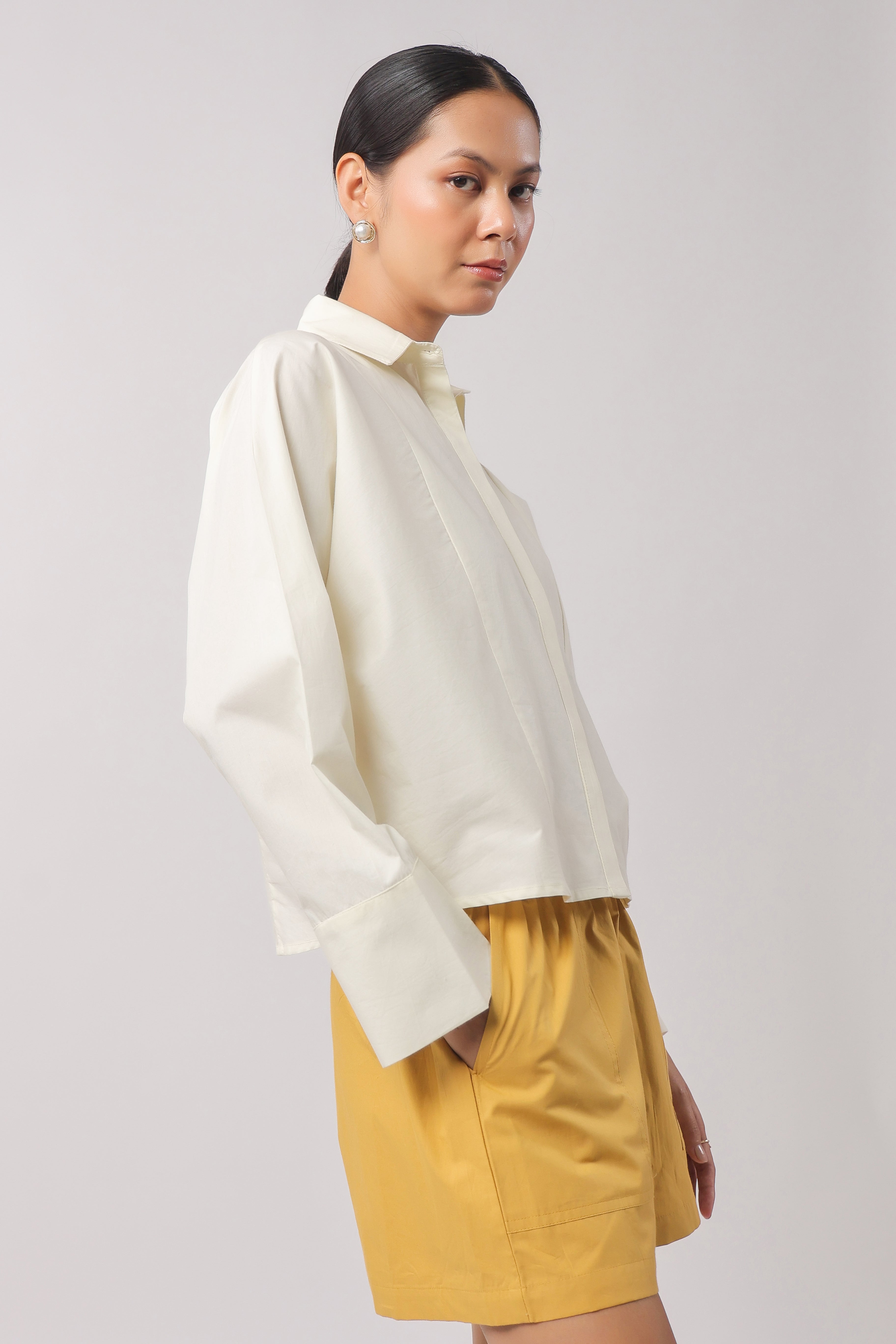 Women’s Off-White Cotton Top with Yellow Shorts