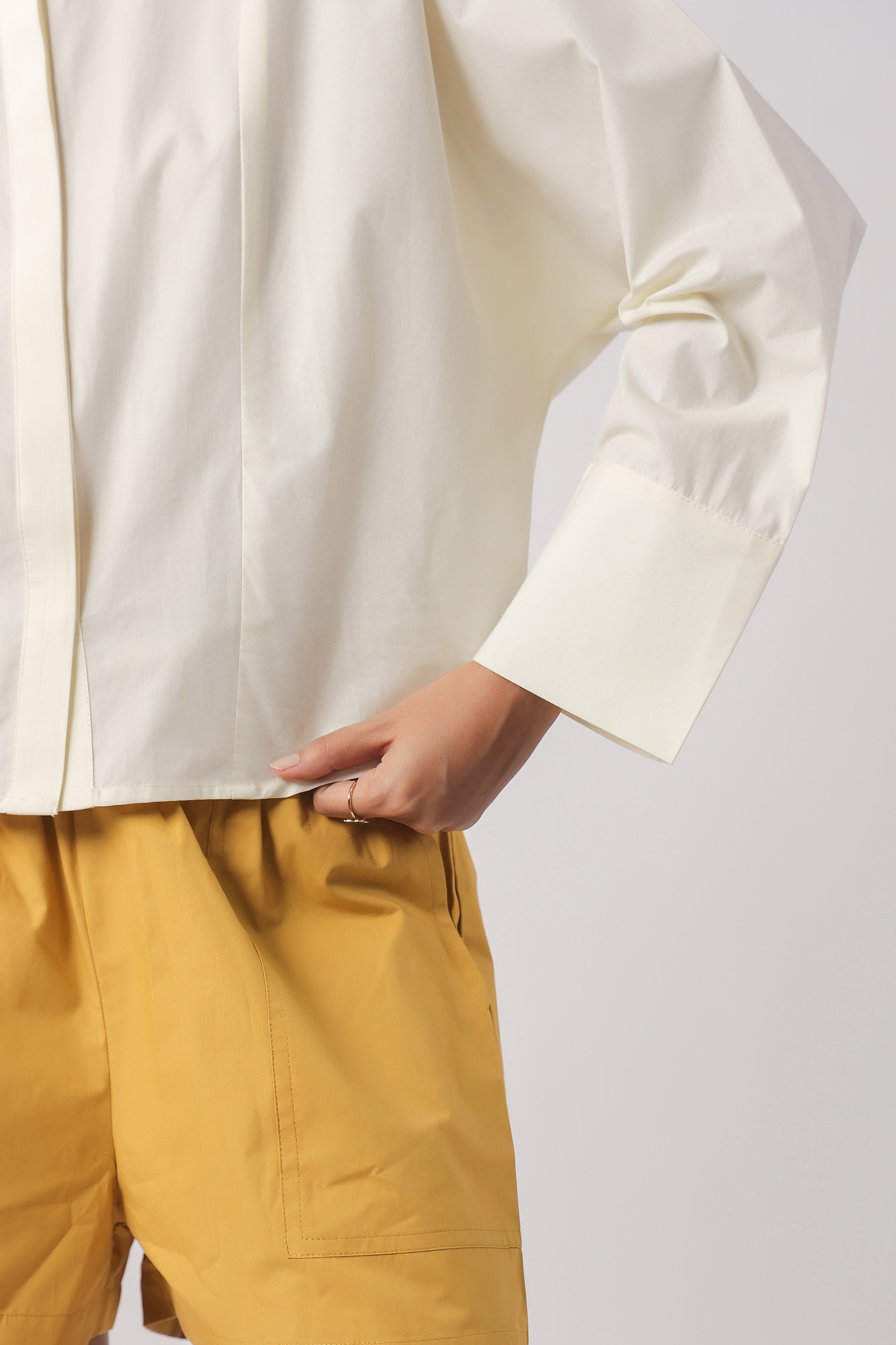 Women’s Off-White Cotton Top with Yellow Shorts