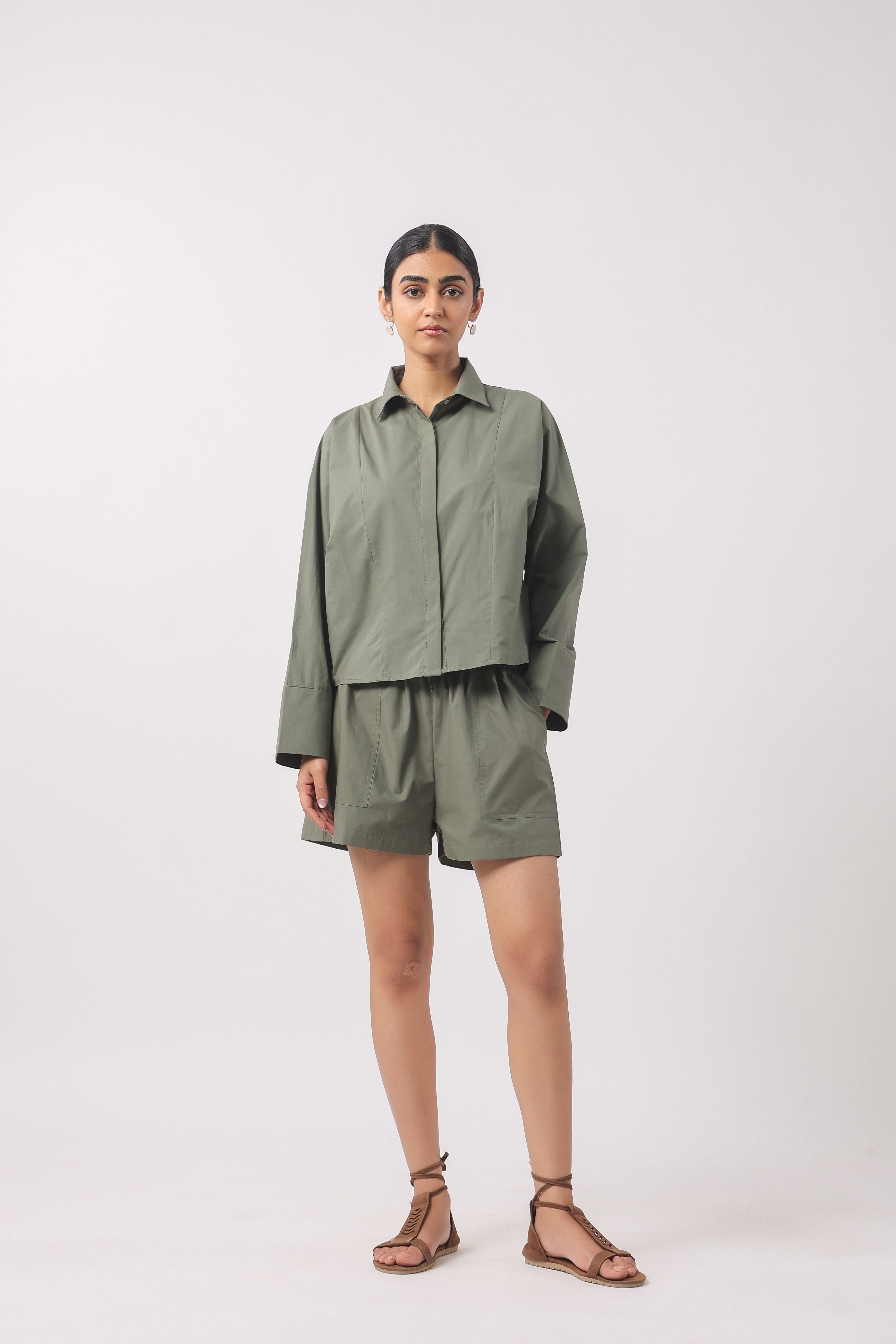 Women’s Green Cotton Top with Green Shorts Co-Ord Set