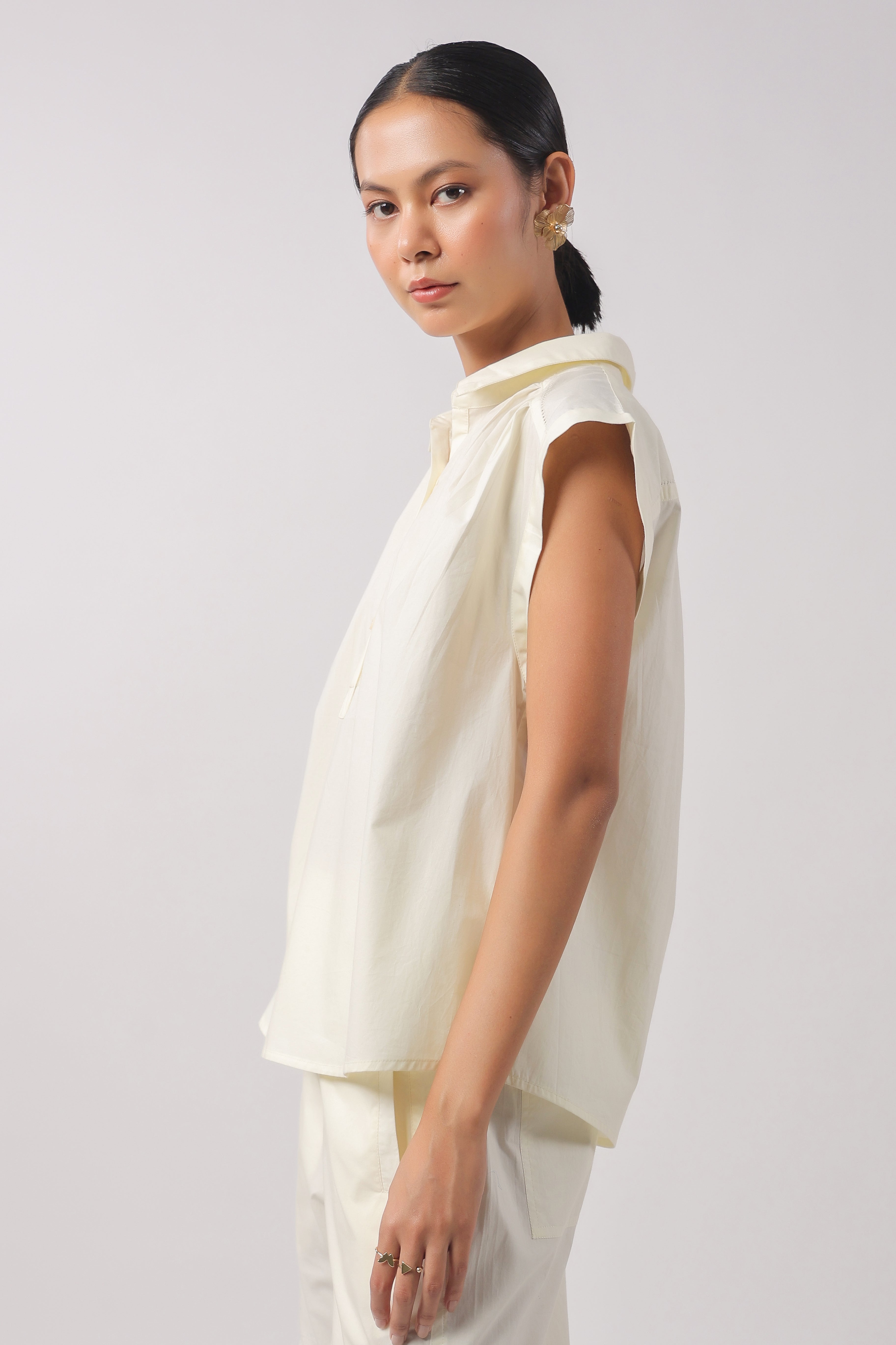 Women’s Off-White Cotton Top with Off-White Pants Co-Ord Set