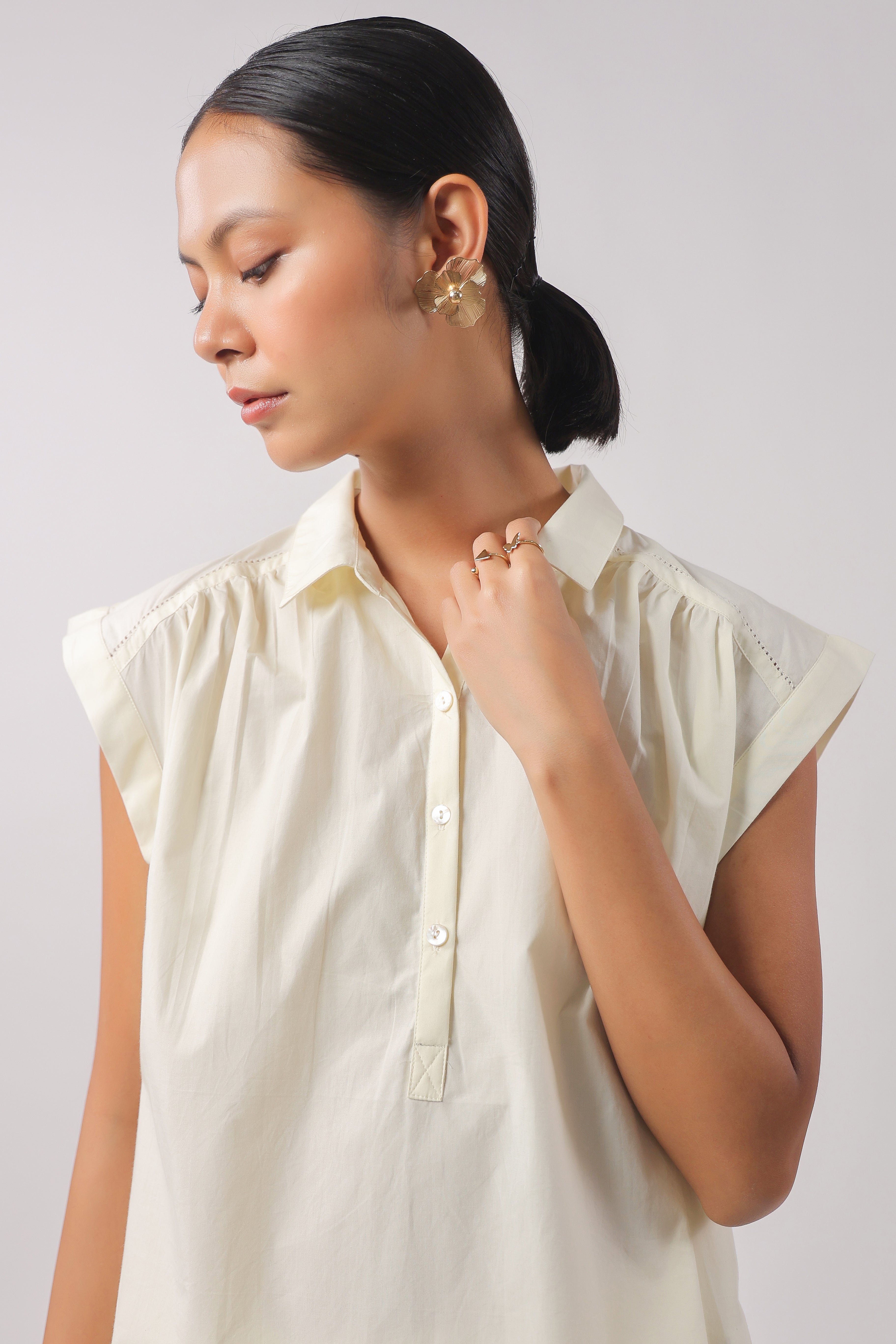 Women’s Off-White Cotton Top with Off-White Pants Co-Ord Set