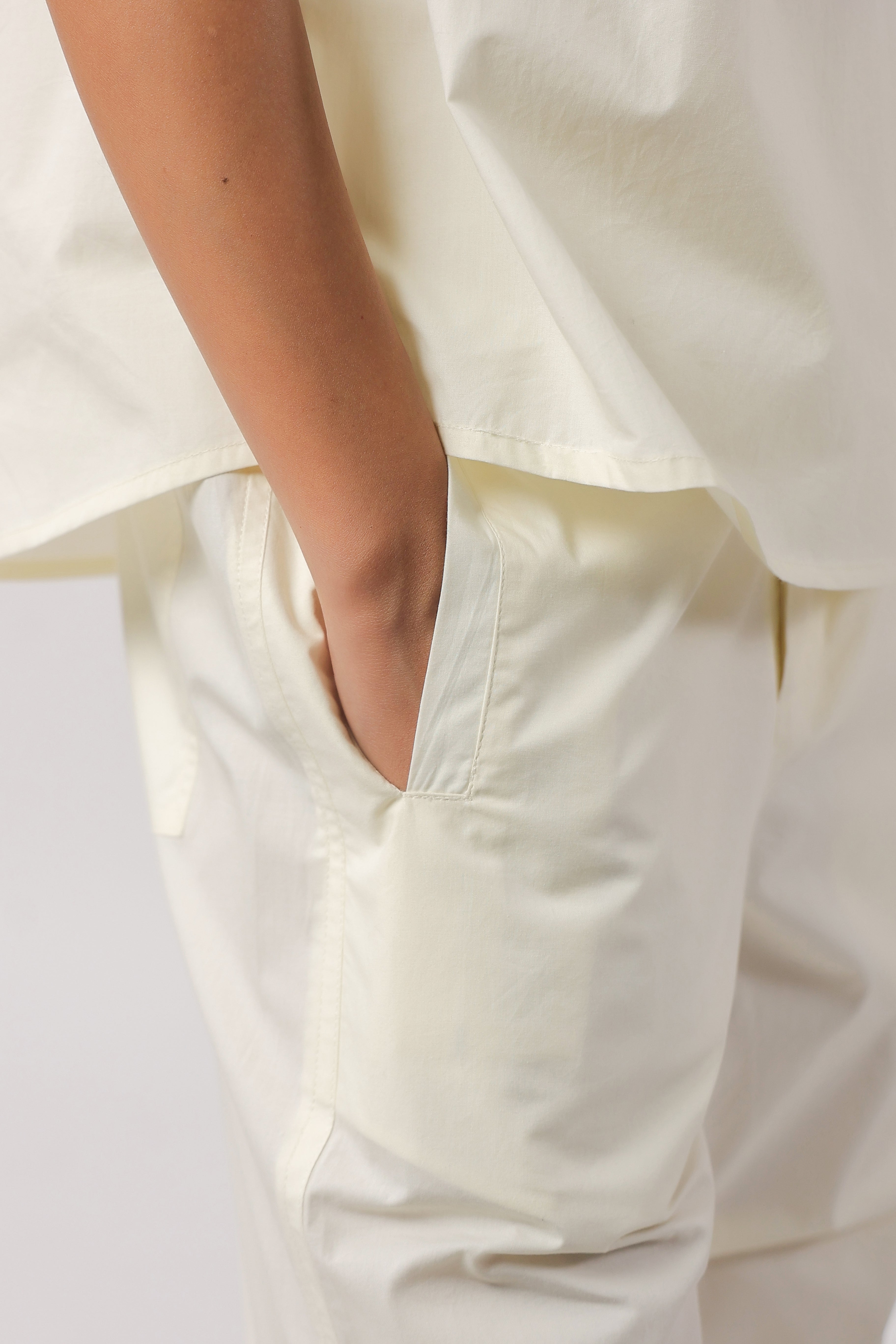Women’s Off-White Cotton Top with Off-White Pants Co-Ord Set