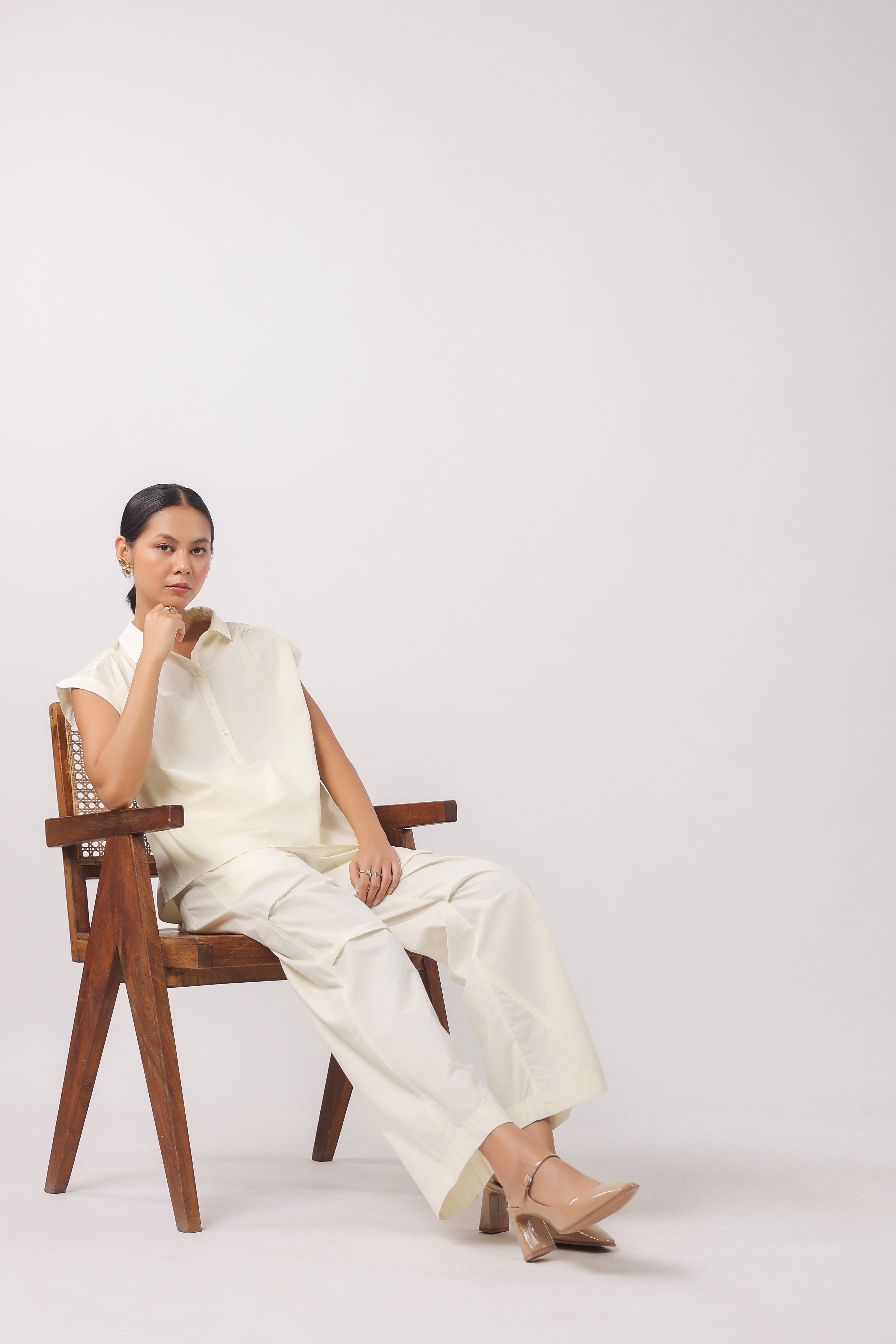 Women’s Off-White Cotton Top with Off-White Pants Co-Ord Set
