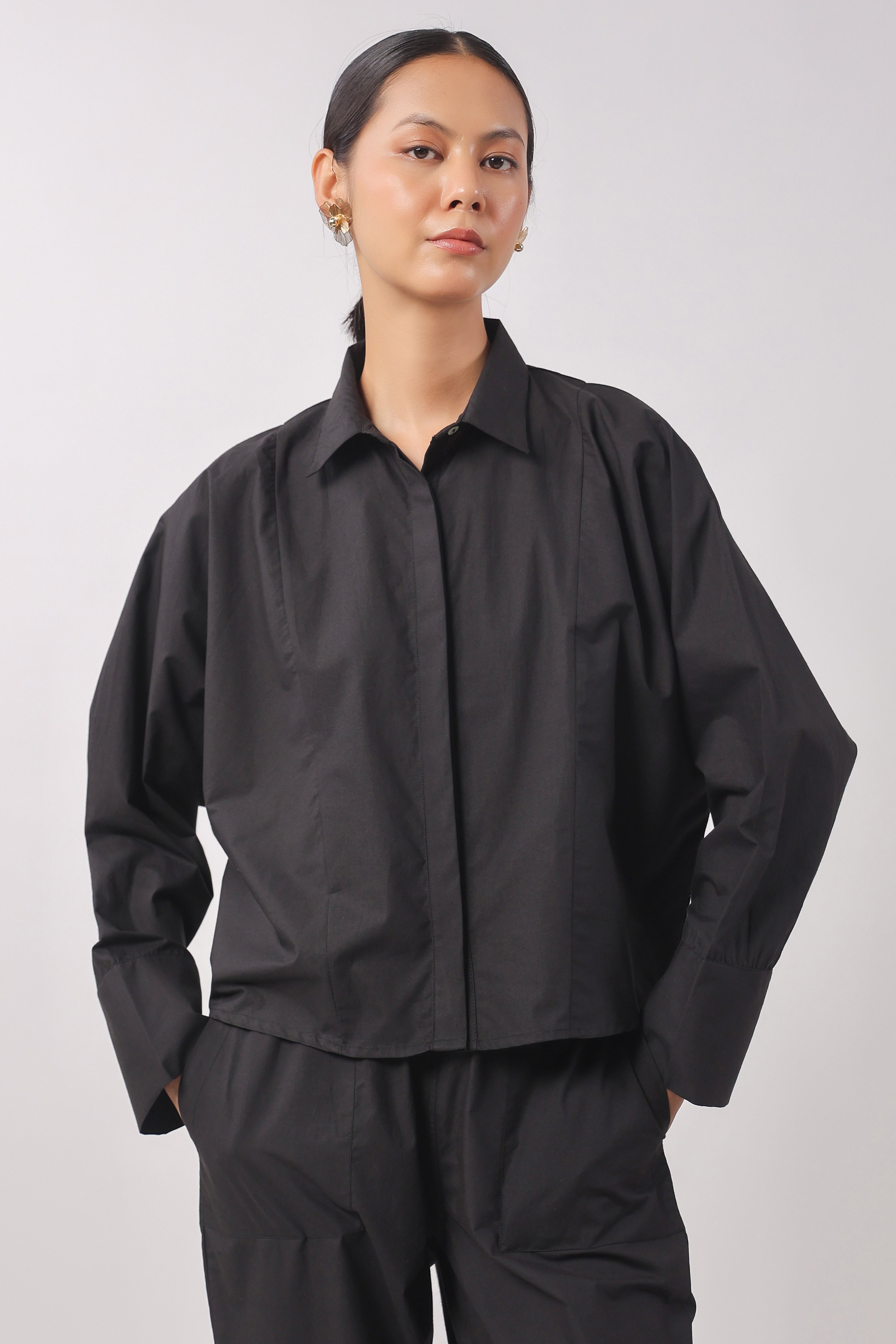 Women’s Black Cotton Poplin Co-Ord Set