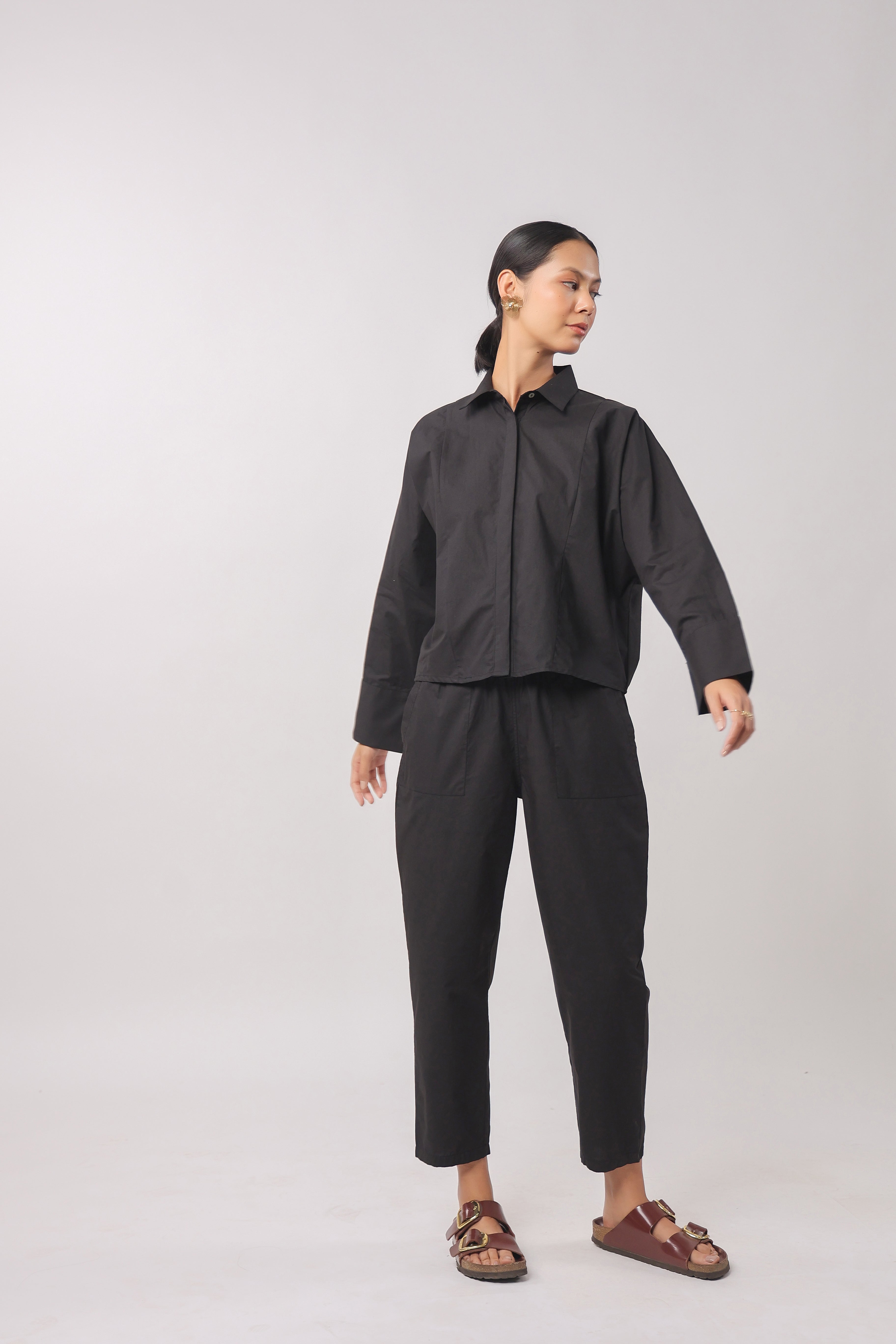 Women’s Black Cotton Poplin Co-Ord Set