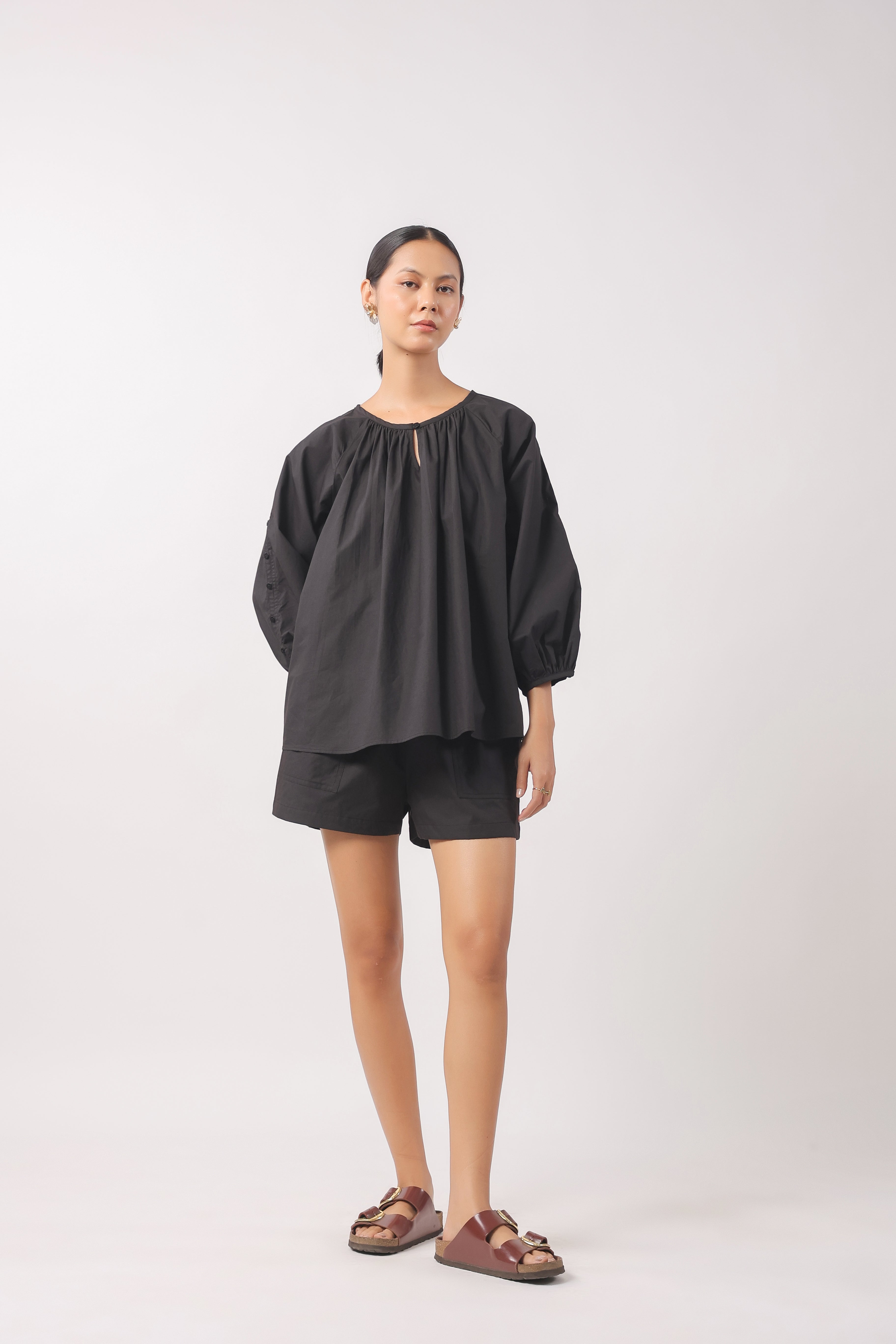 Women’s Black Cotton Top with Black Shorts Co-Ord Set
