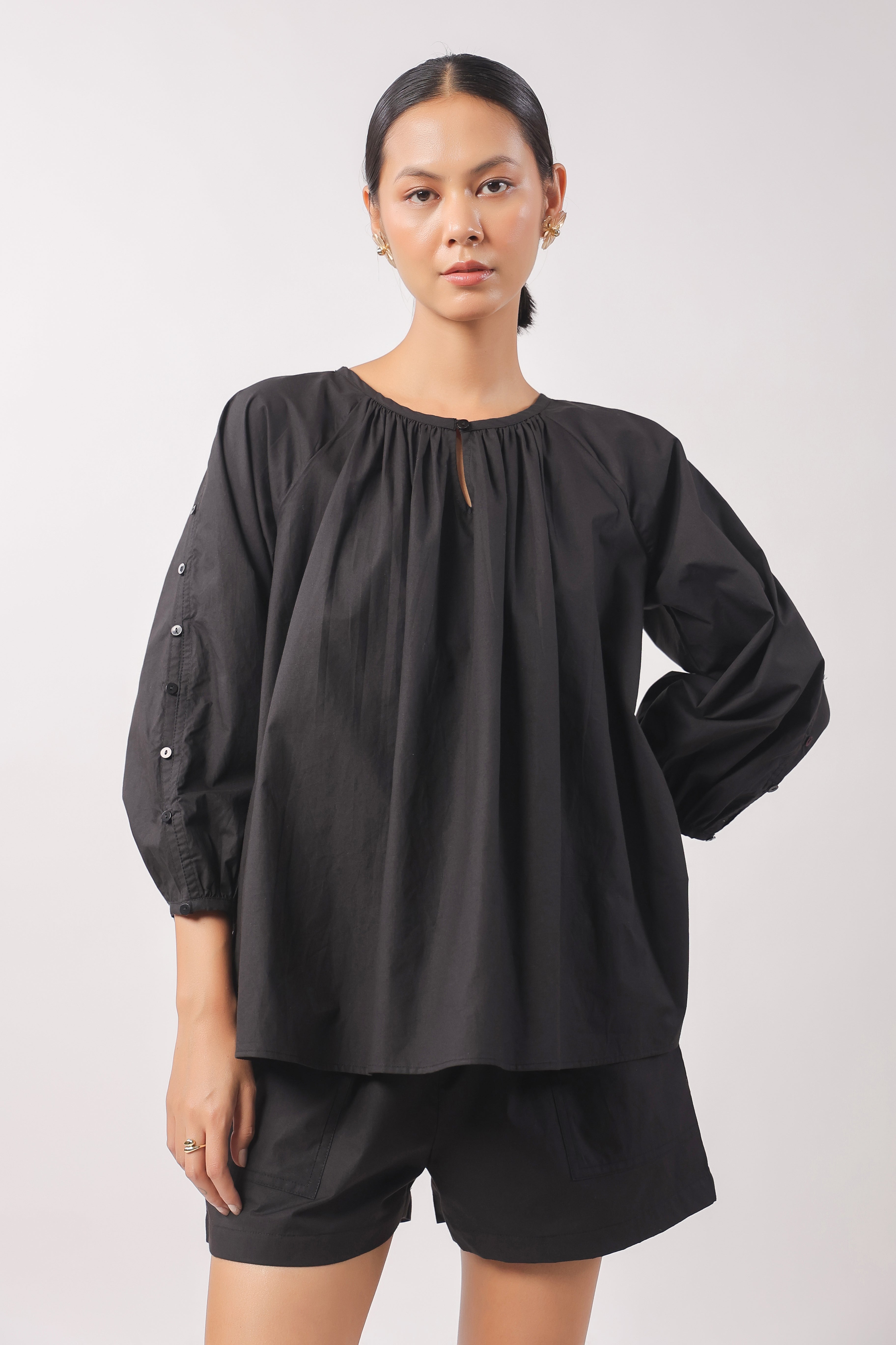 Women’s Black Cotton Top with Black Shorts Co-Ord Set