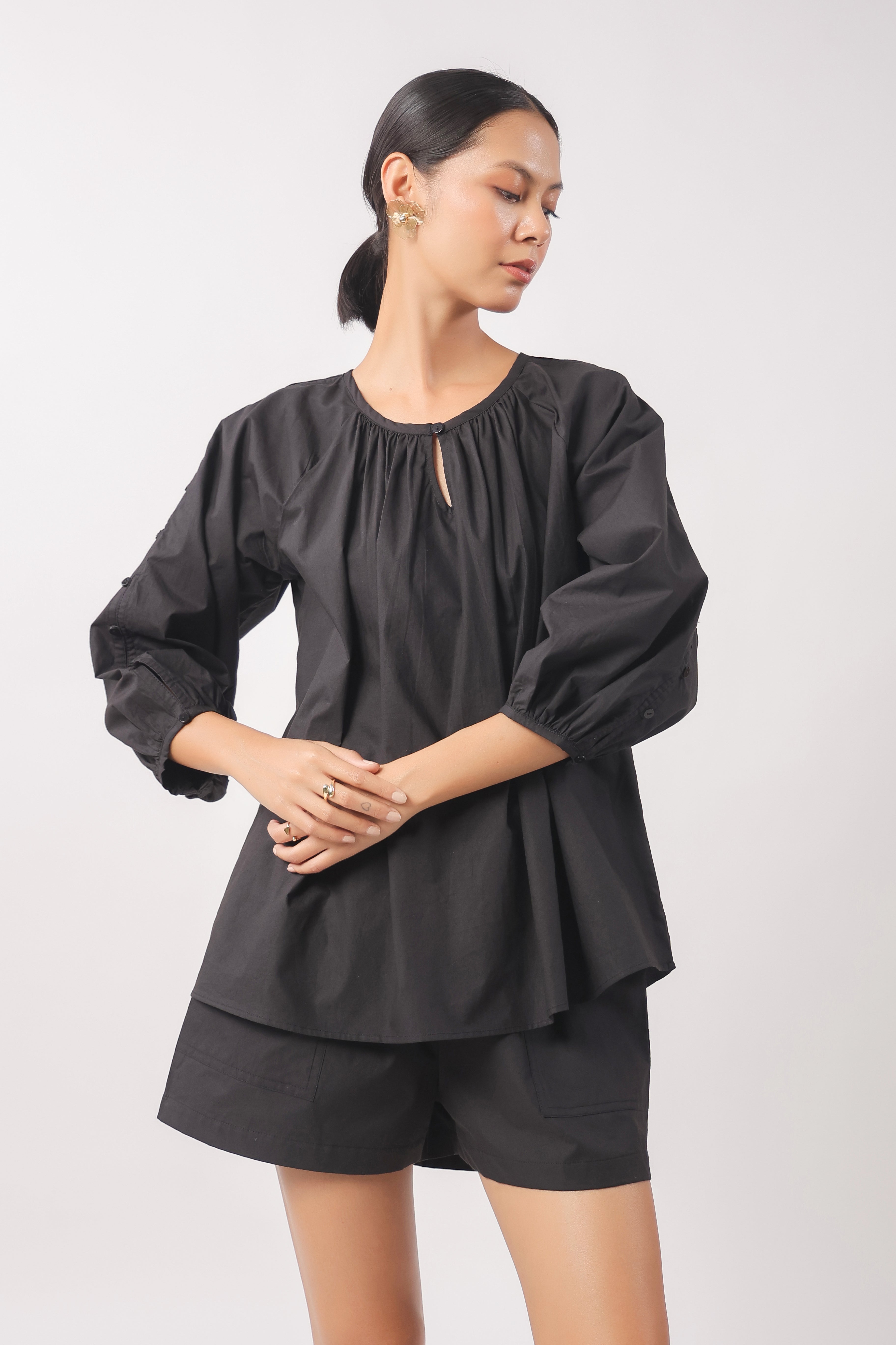Women’s Black Cotton Top with Black Shorts Co-Ord Set