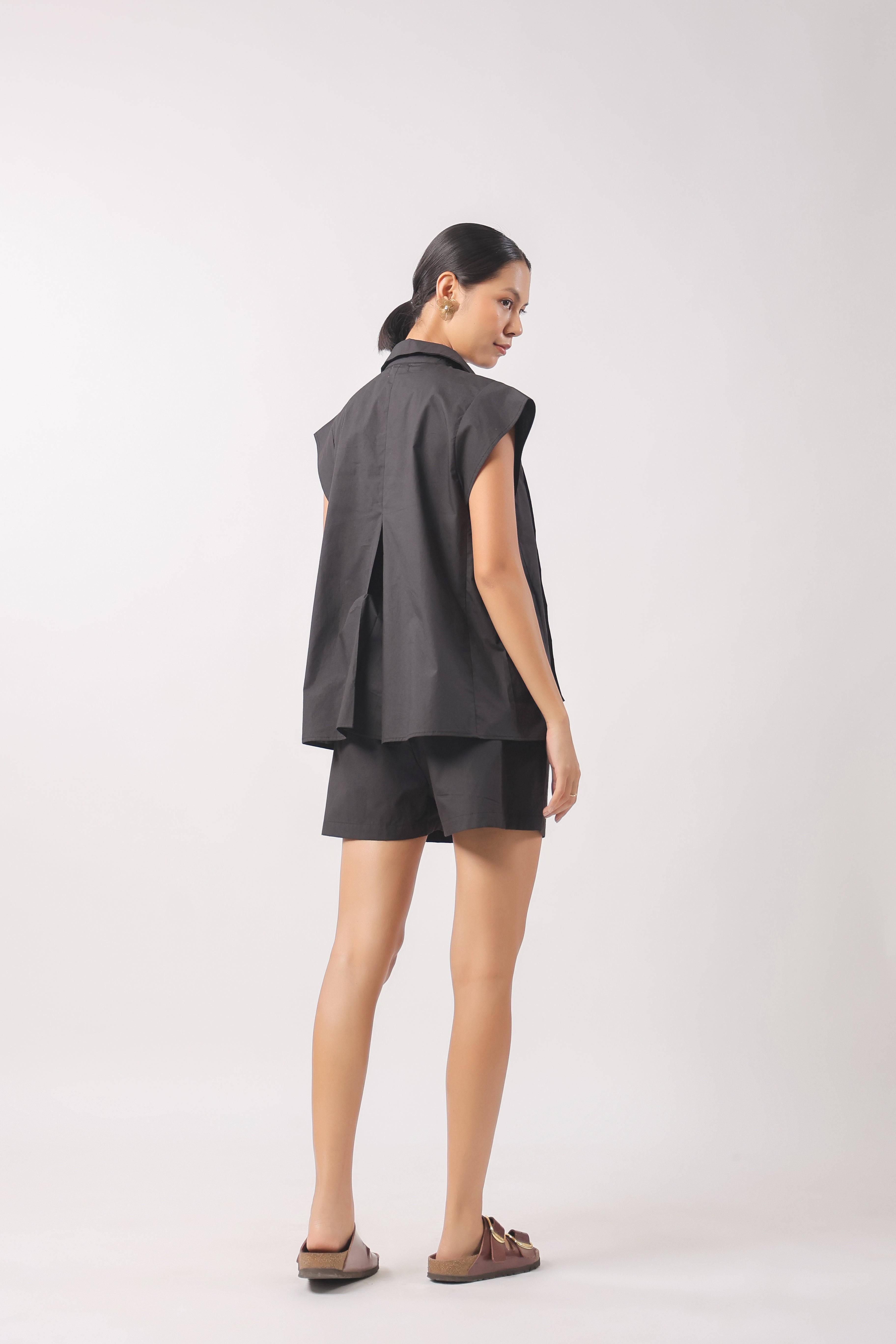 Women’s Black Cotton Top with Black Shorts Co-Ord Set