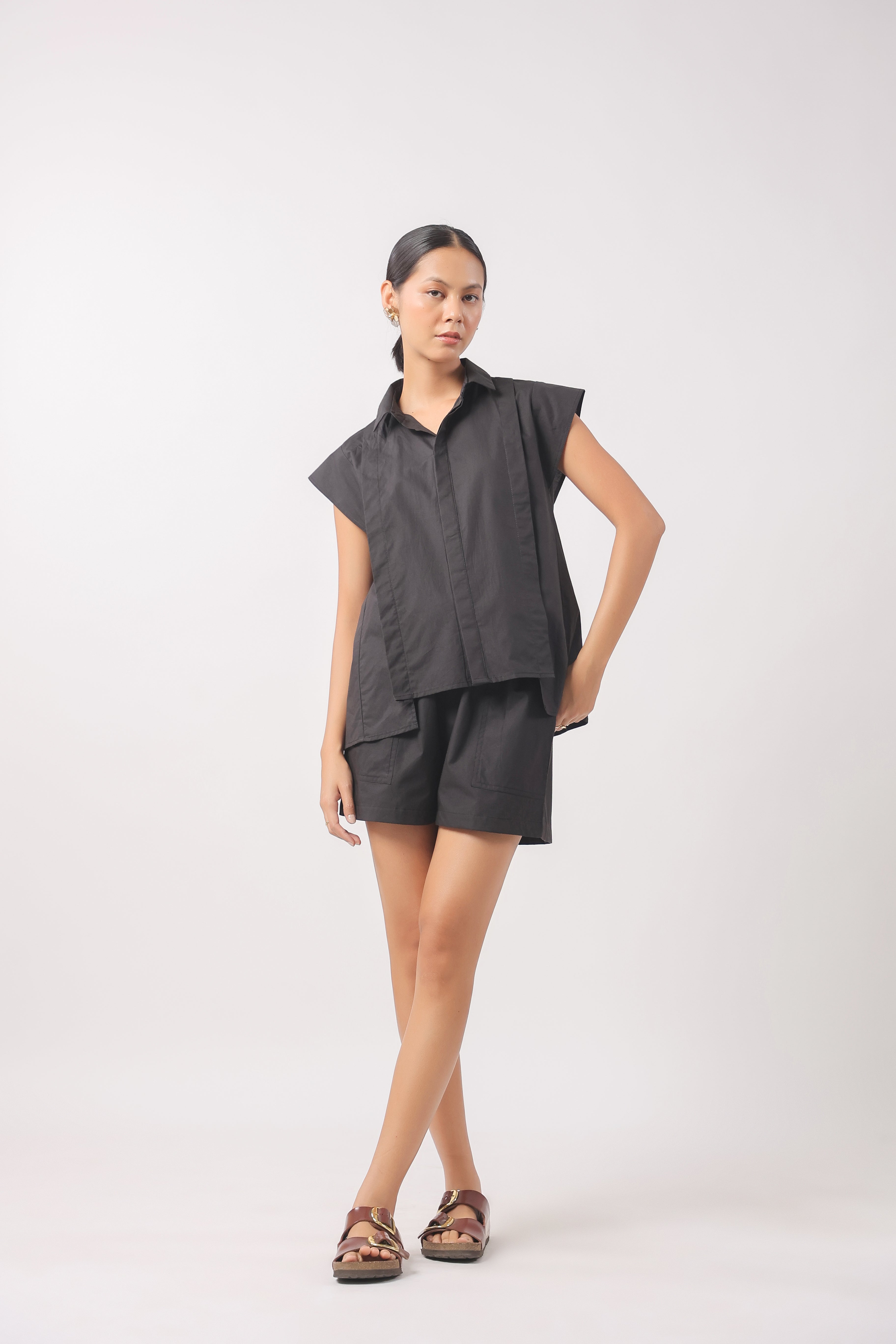 Women’s Black Cotton Top with Black Shorts Co-Ord Set