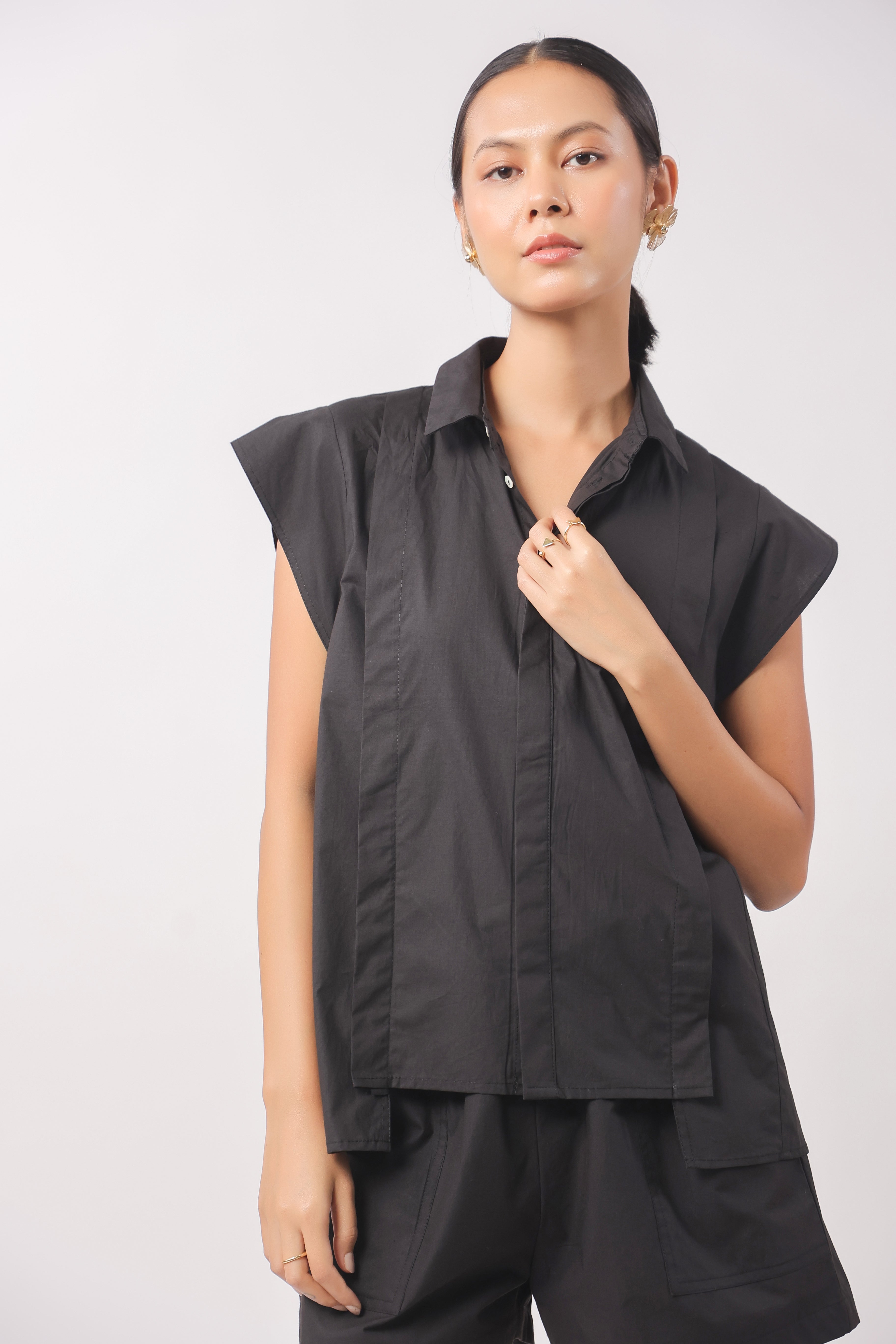 Women’s Black Cotton Top with Black Shorts Co-Ord Set