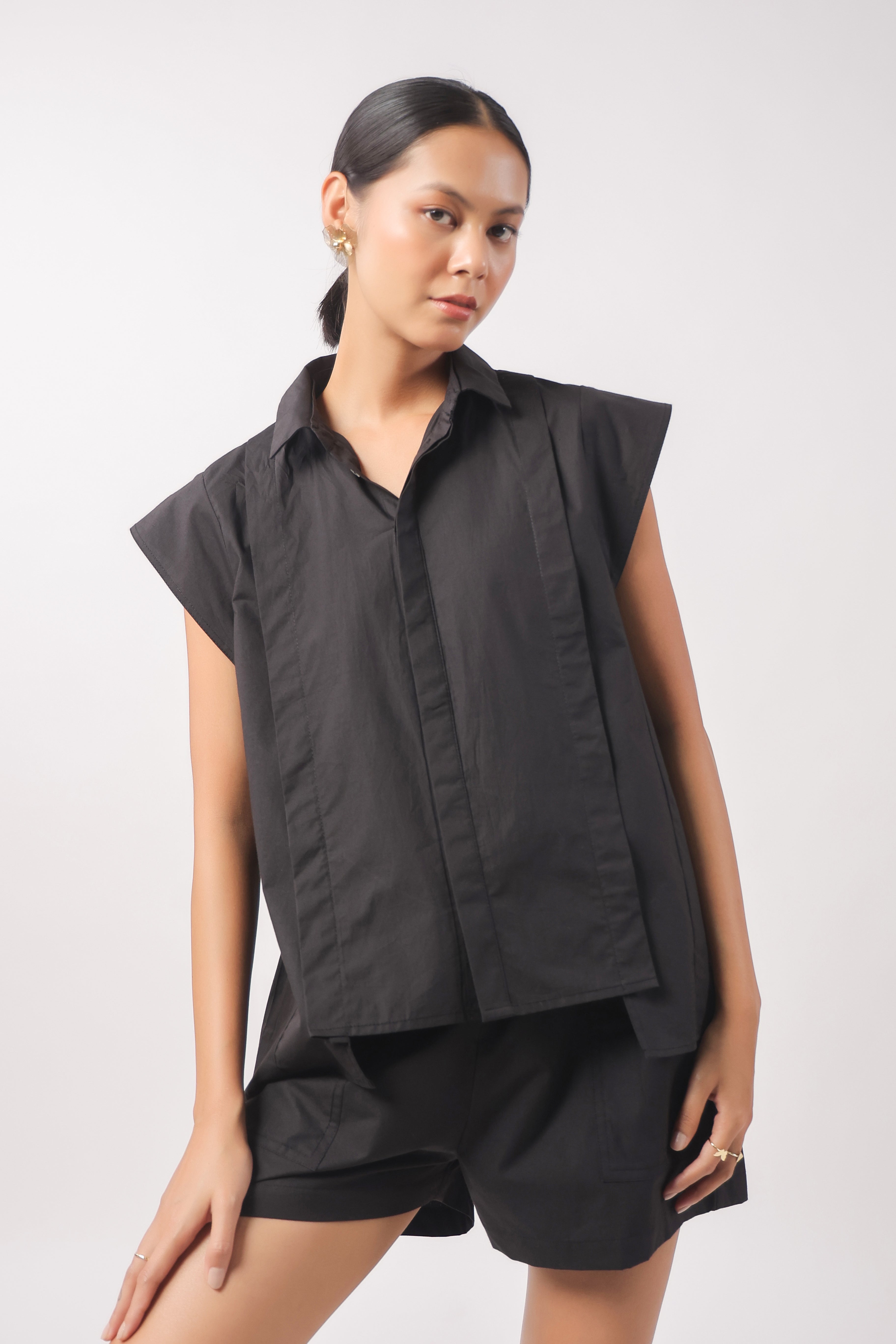 Women’s Black Cotton Top with Black Shorts Co-Ord Set