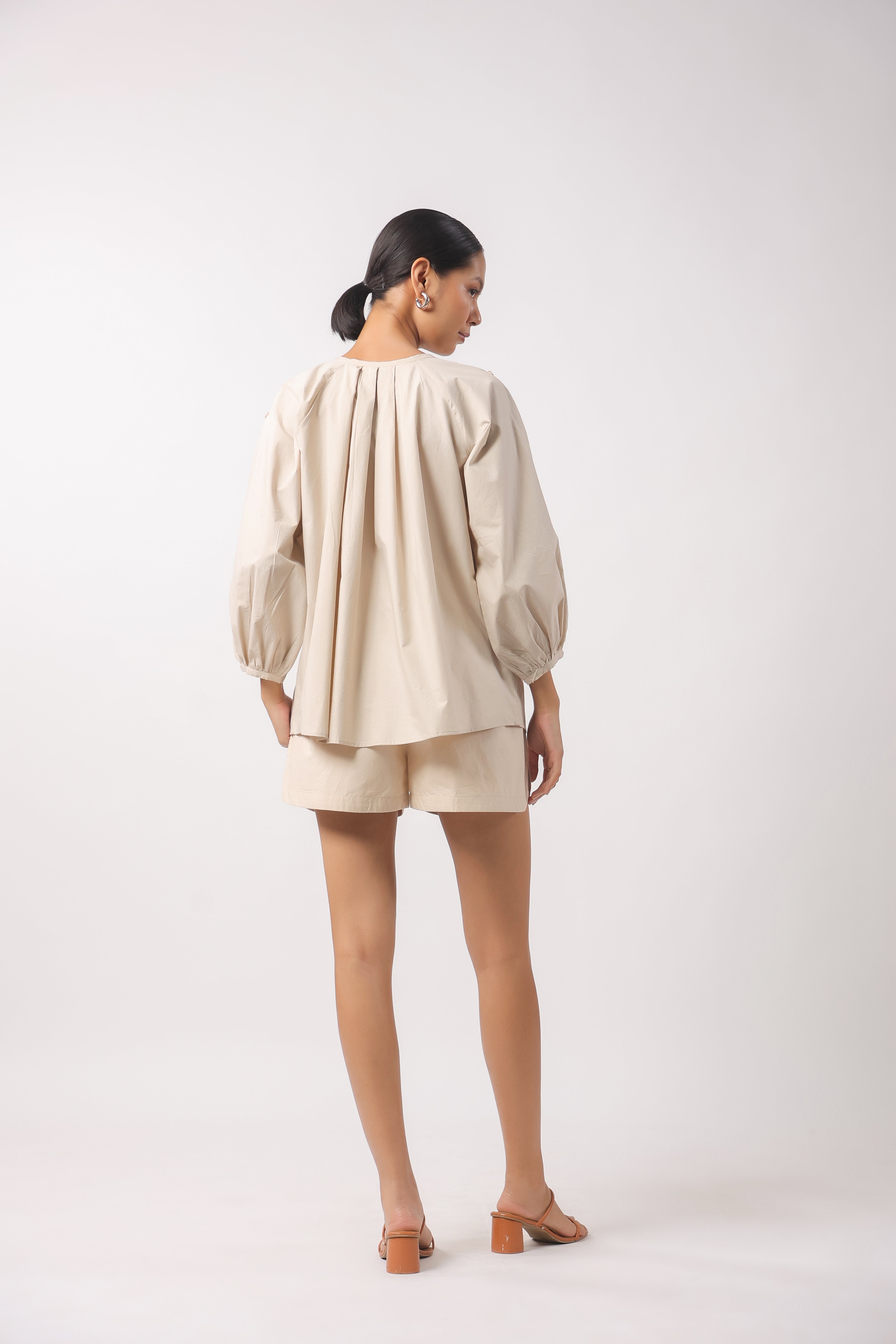 Women’s Beige Cotton Poplin Co-Ord Set