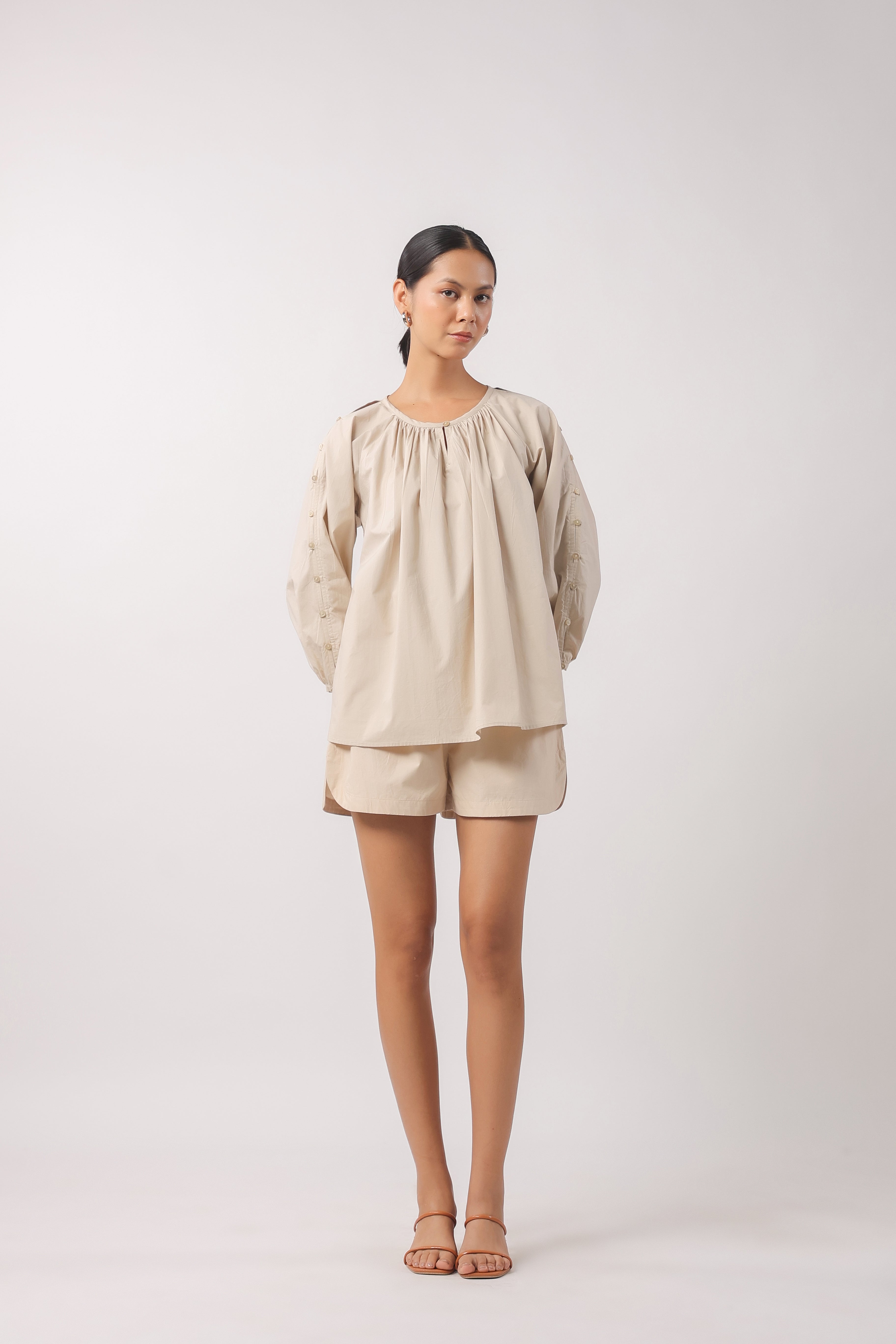 Women’s Beige Cotton Poplin Co-Ord Set