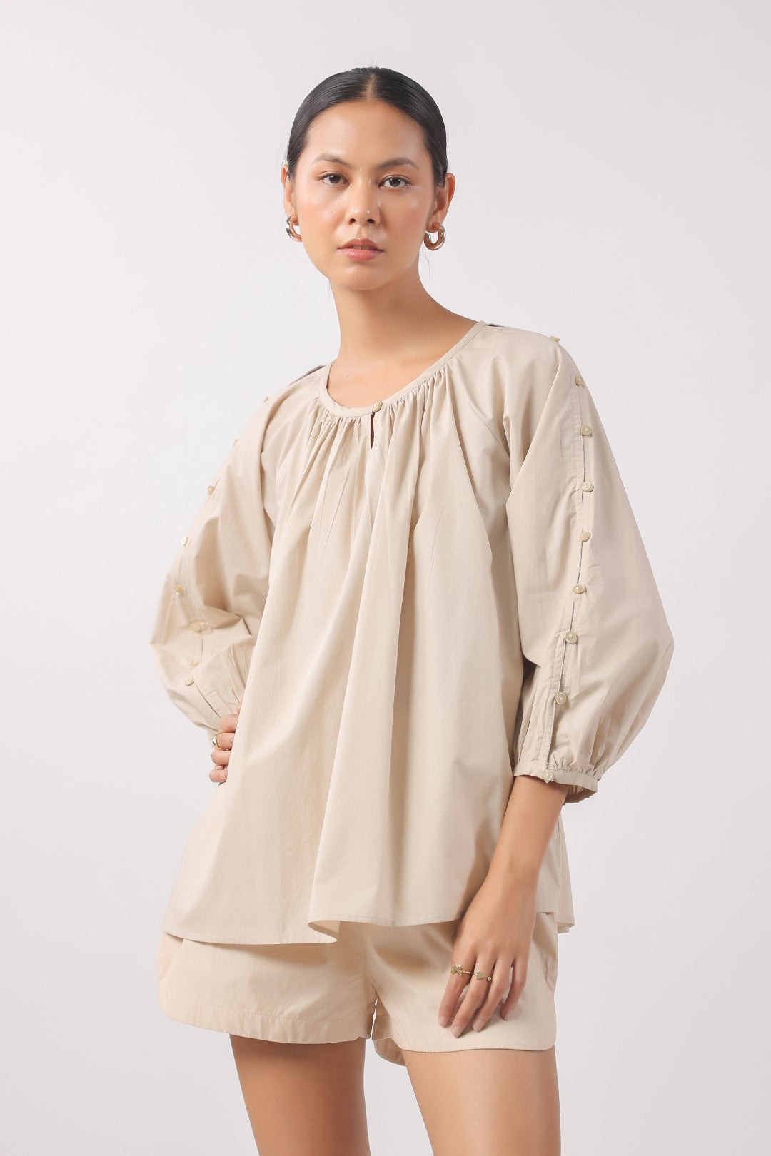Women’s Beige Cotton Poplin Top