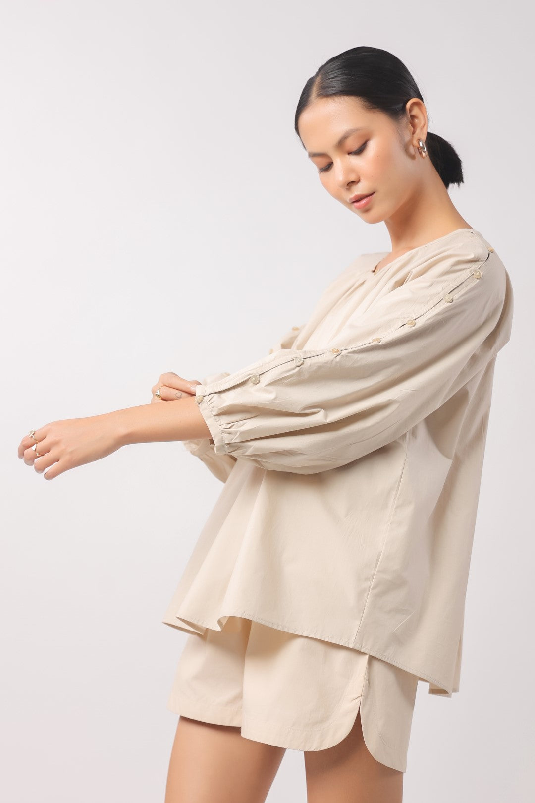 Women’s Navy Cotton Poplin Top