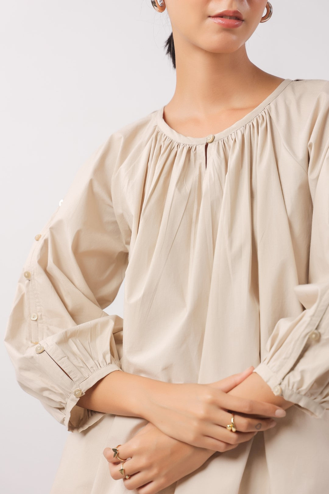 Women’s Beige Cotton Poplin Top
