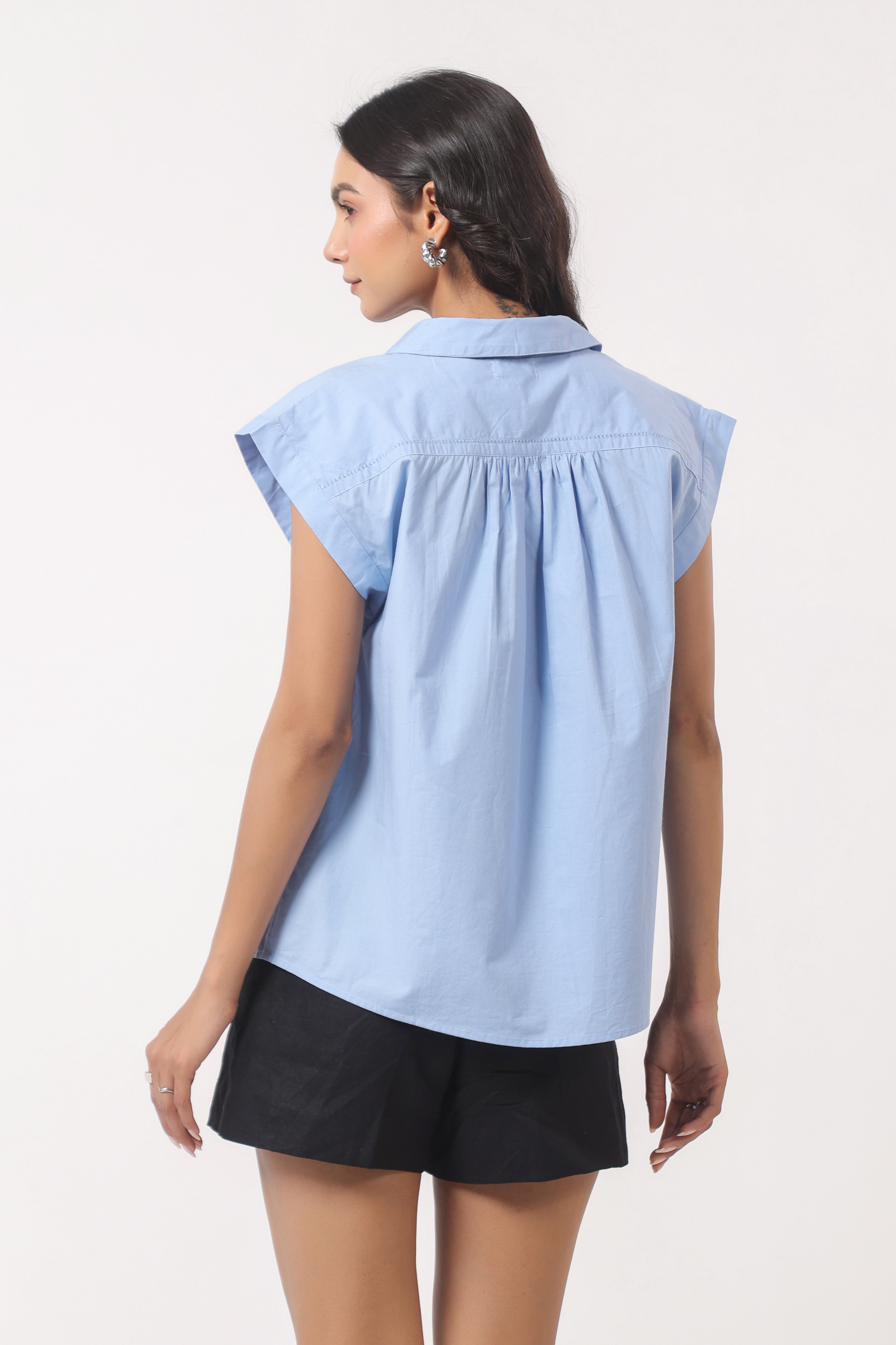 Women's blue cotton tops