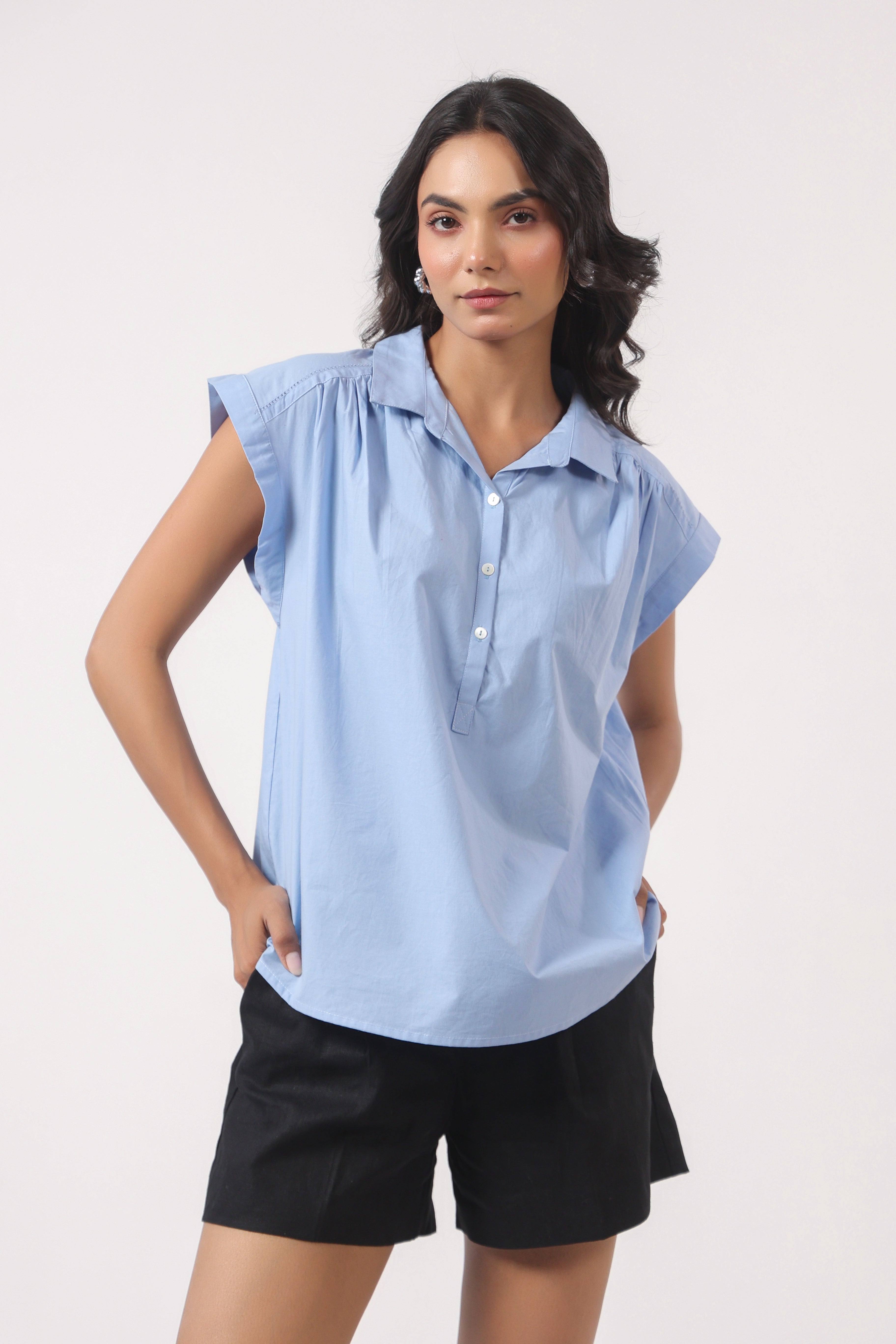 Women's blue cotton tops
