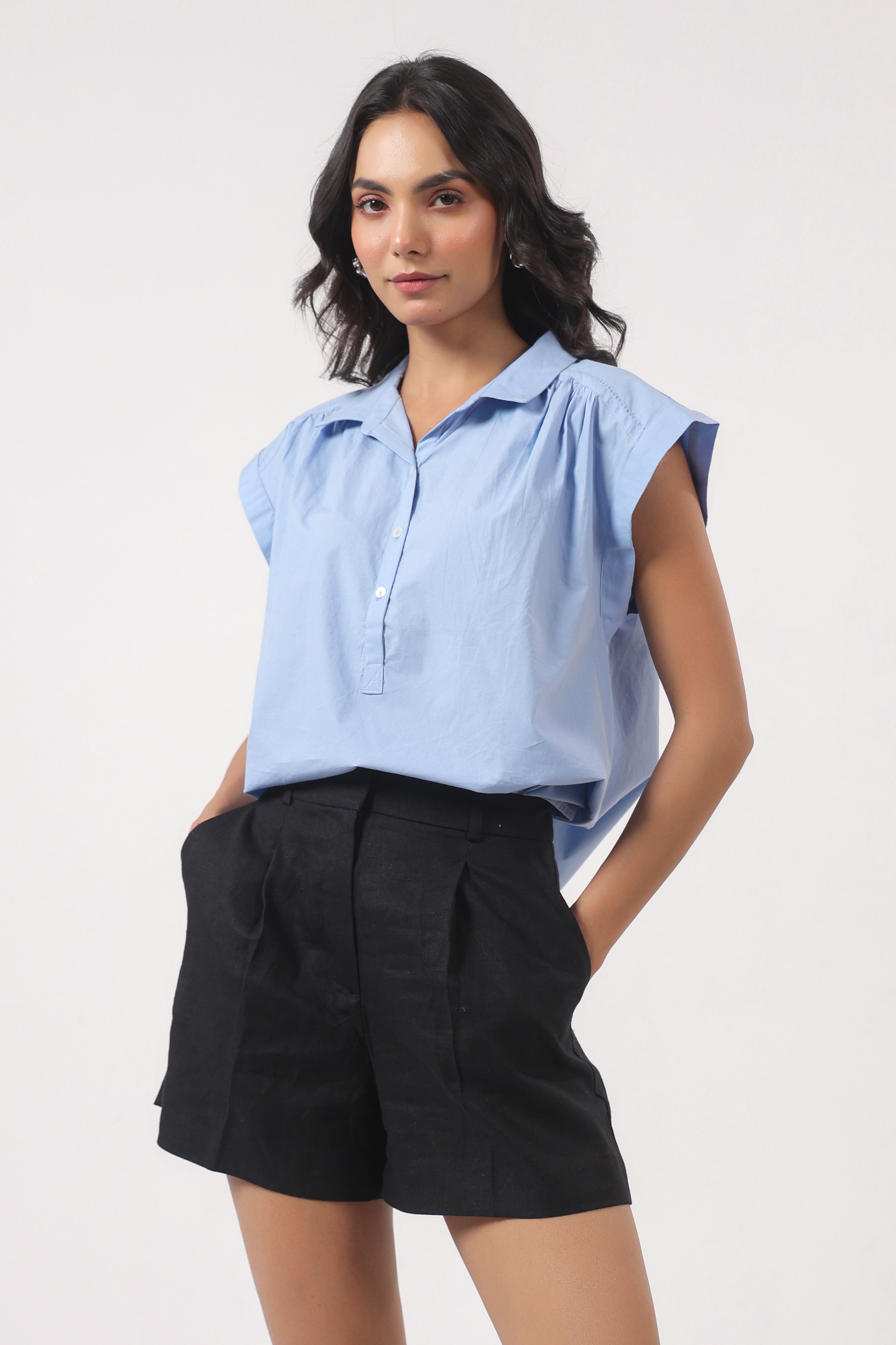 Women's blue cotton tops