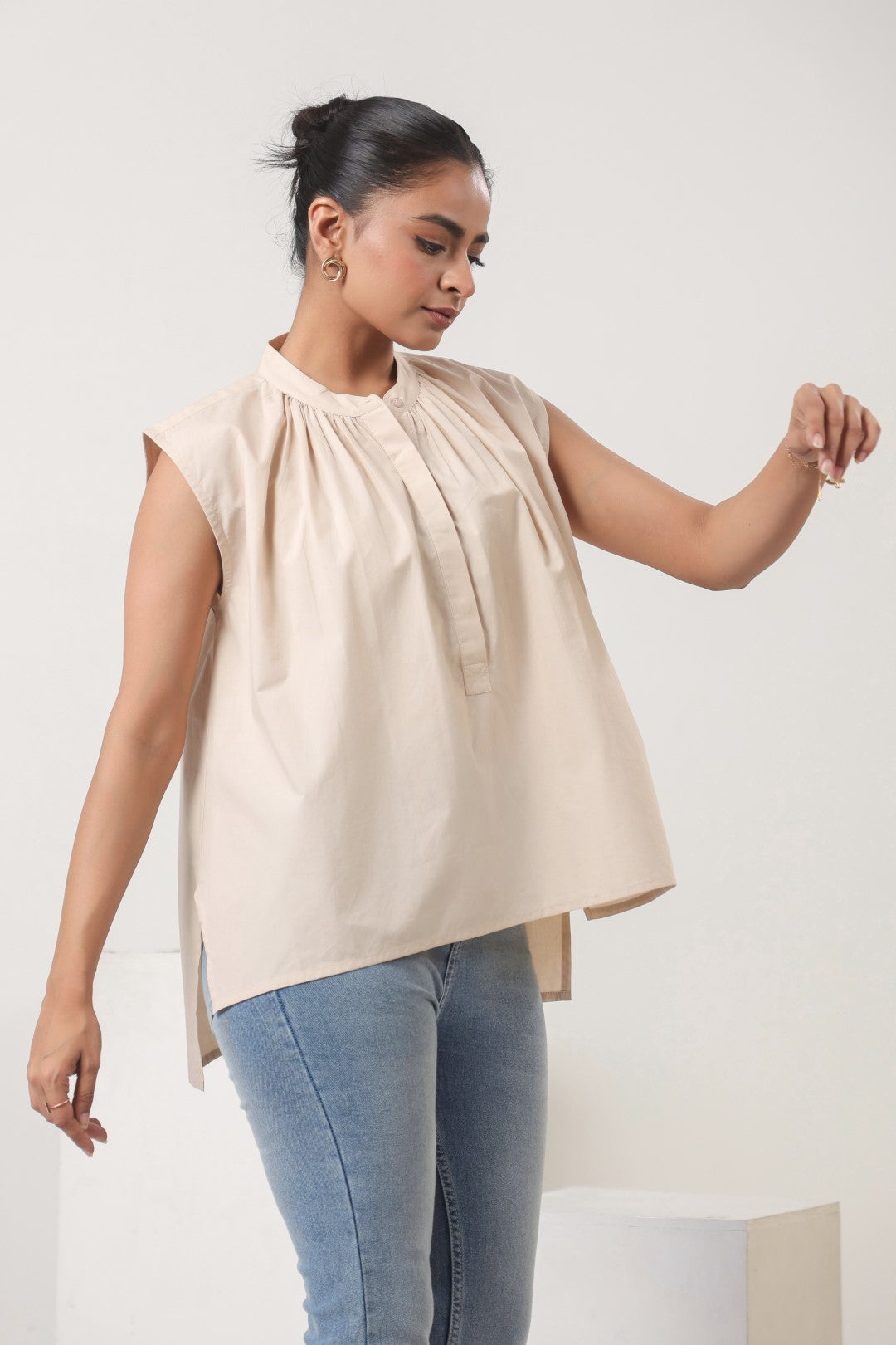 Womens Beige Cotton Top