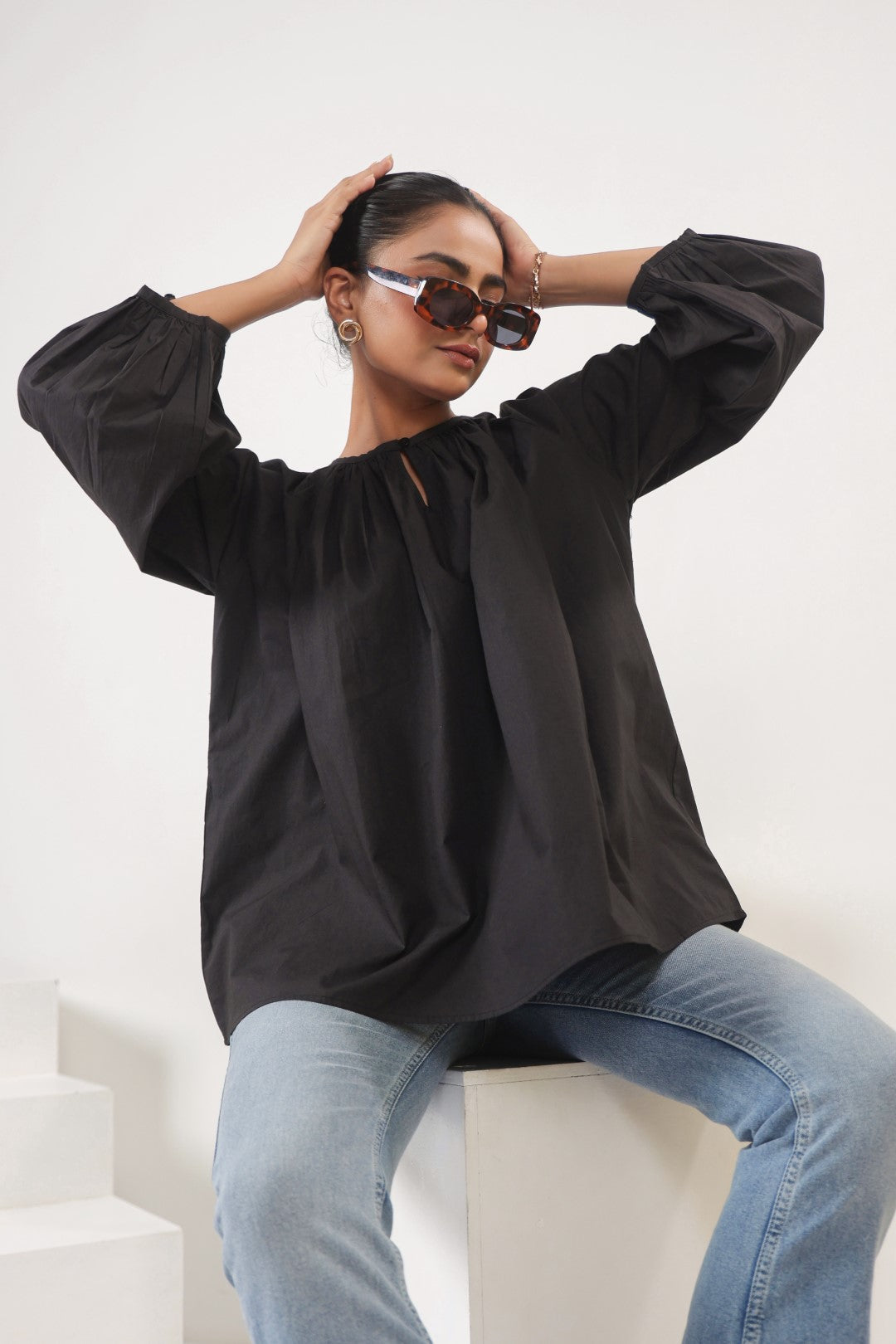 Women’s black cotton tops