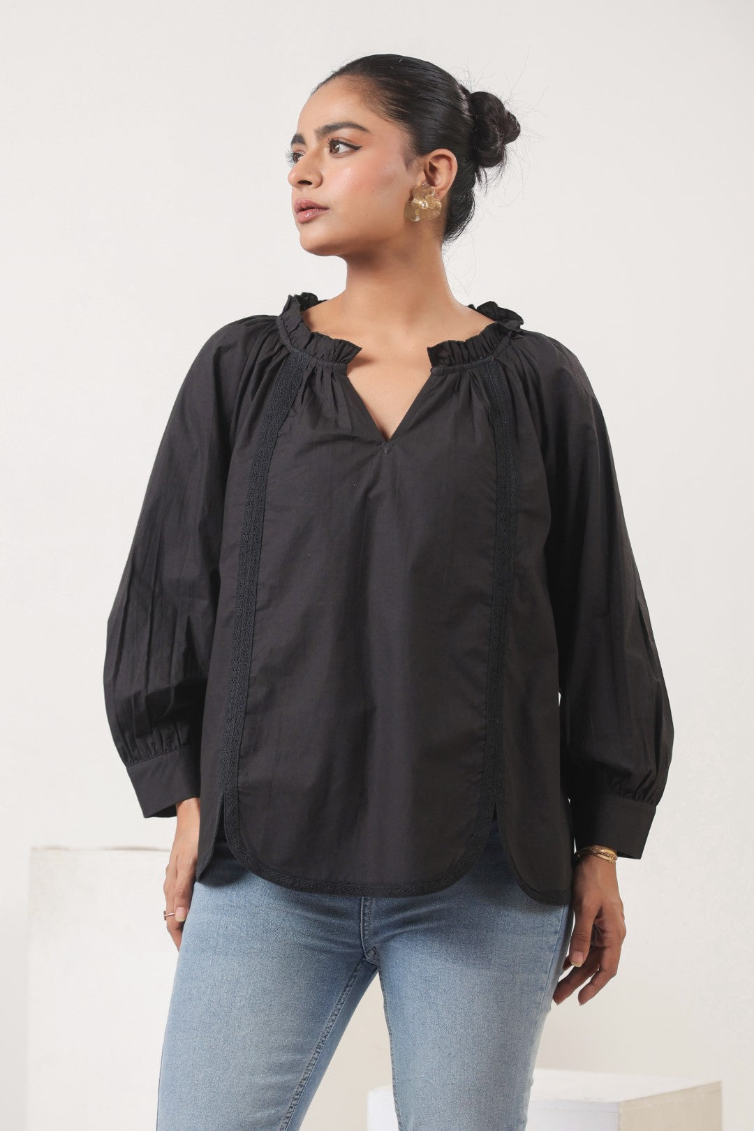 Women’s Cotton Beige Top with Laces