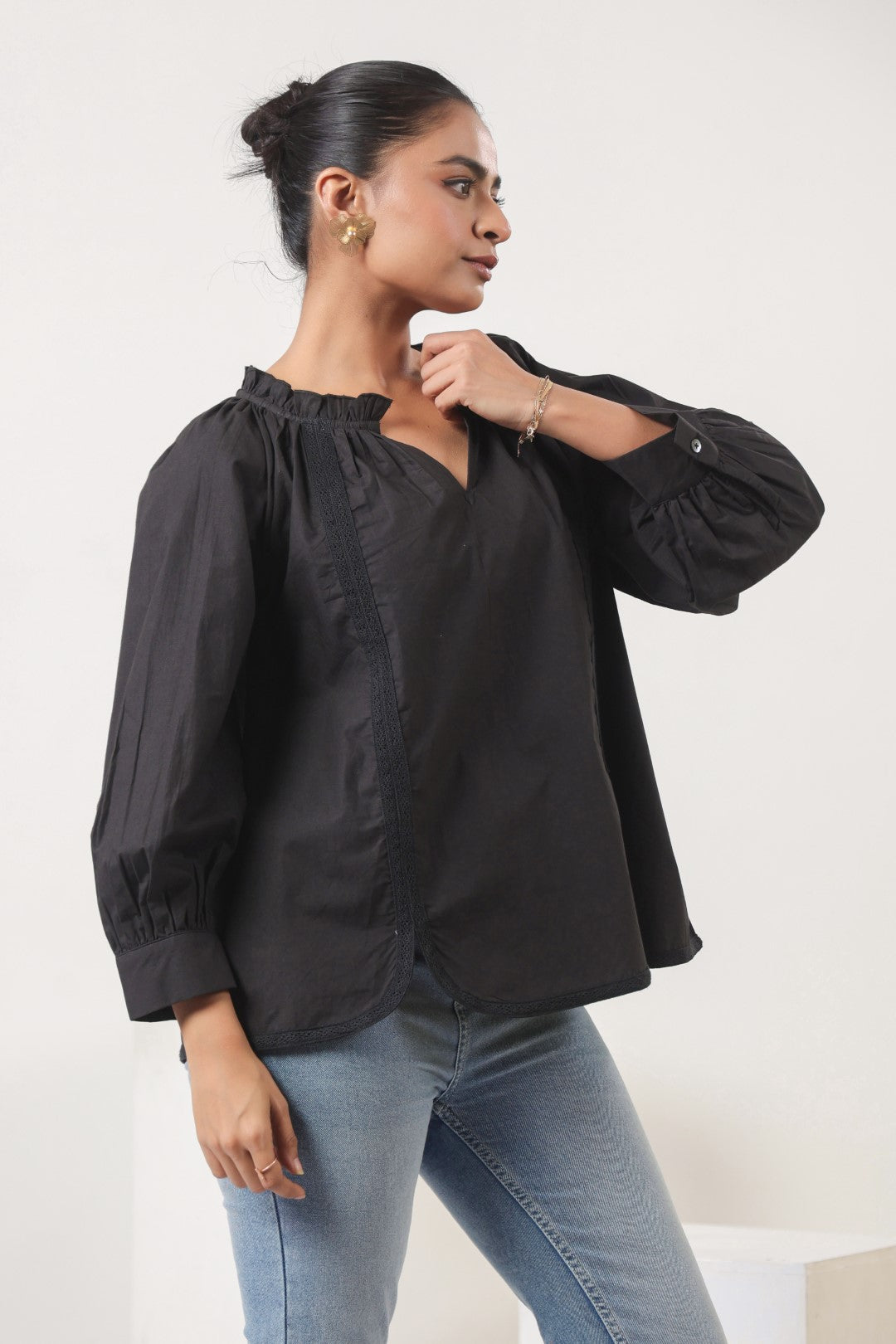 Women’s Cotton Beige Top with Laces