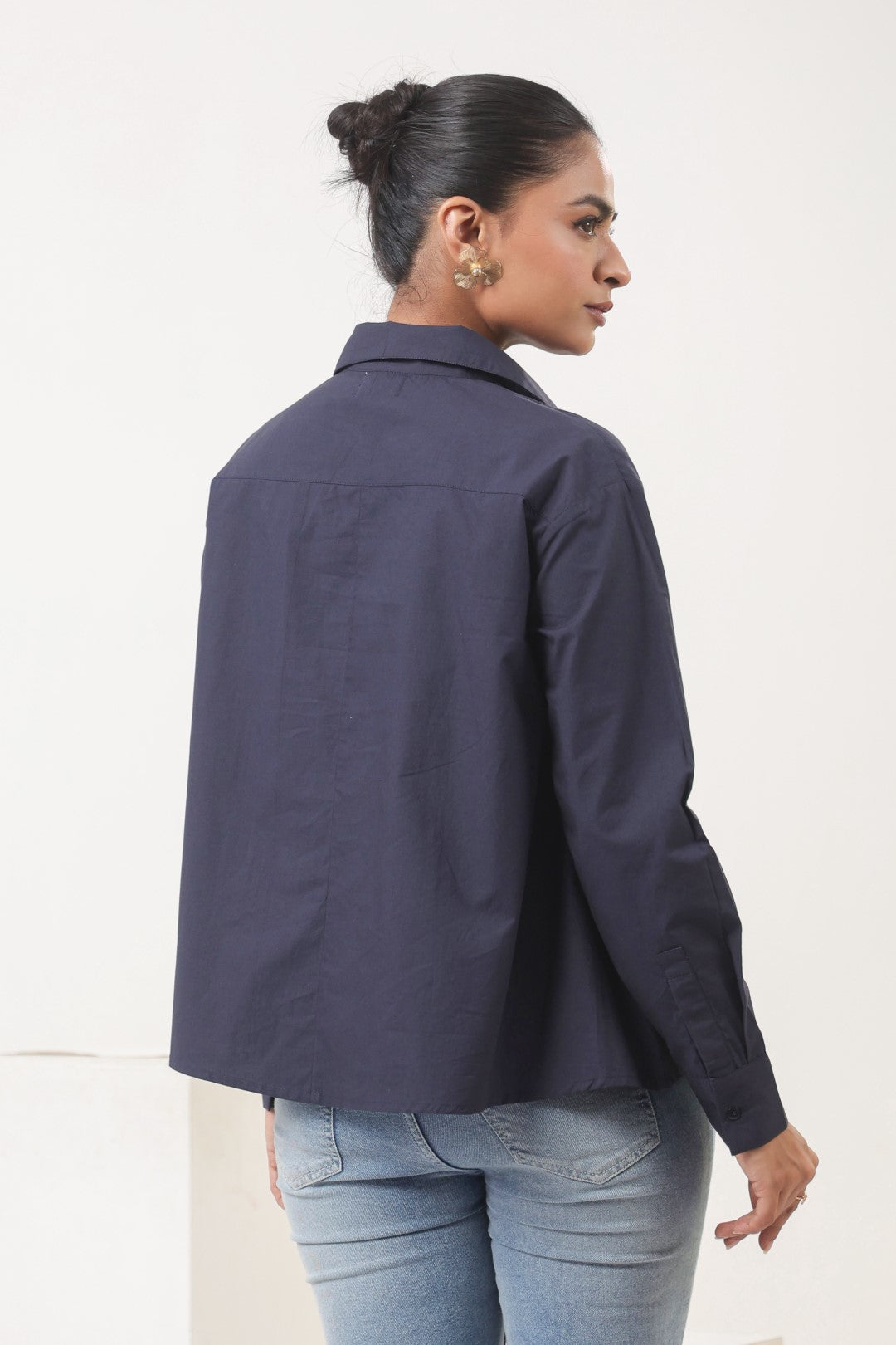 Women’s Navy Cotton Poplin Top