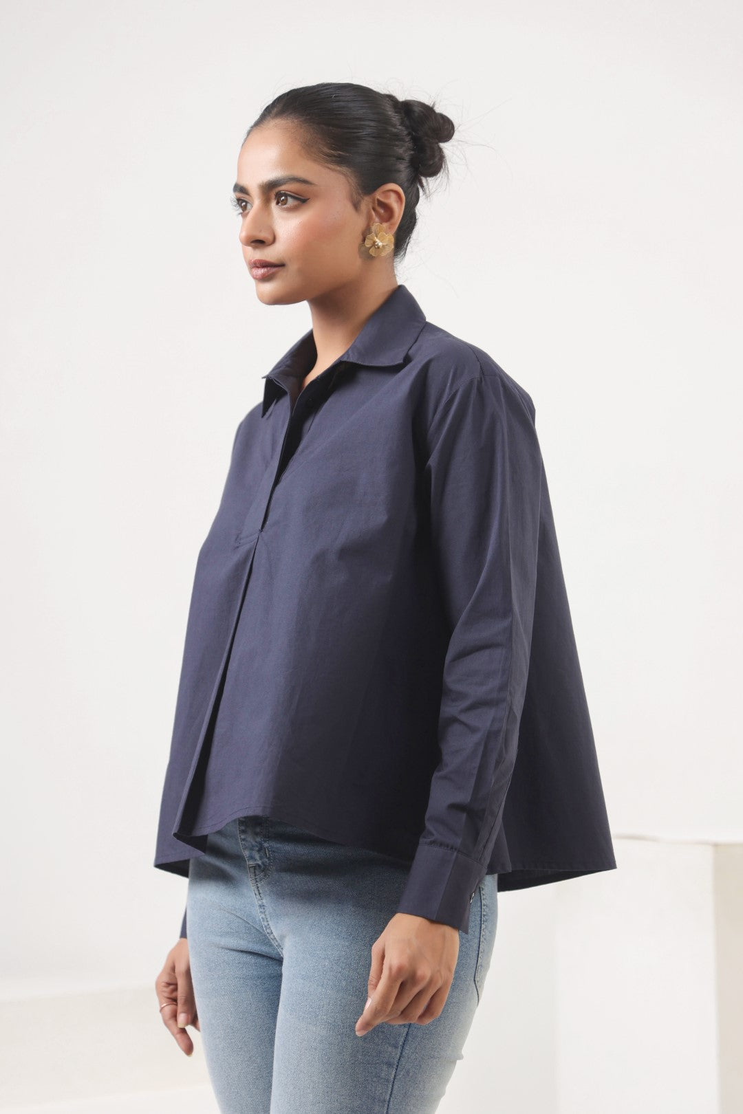 Women’s Navy Cotton Poplin Top