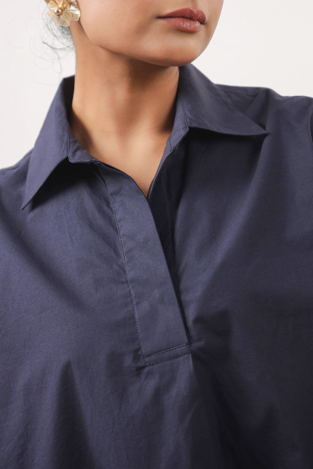 Women’s Navy Cotton Poplin Top