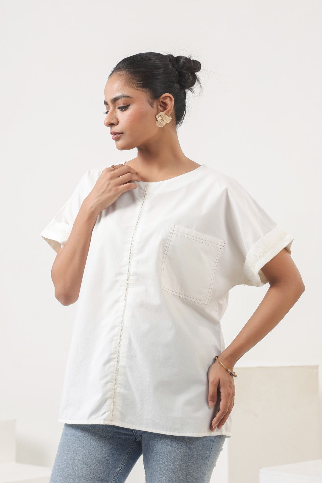 Women’s White Cotton Poplin Top
