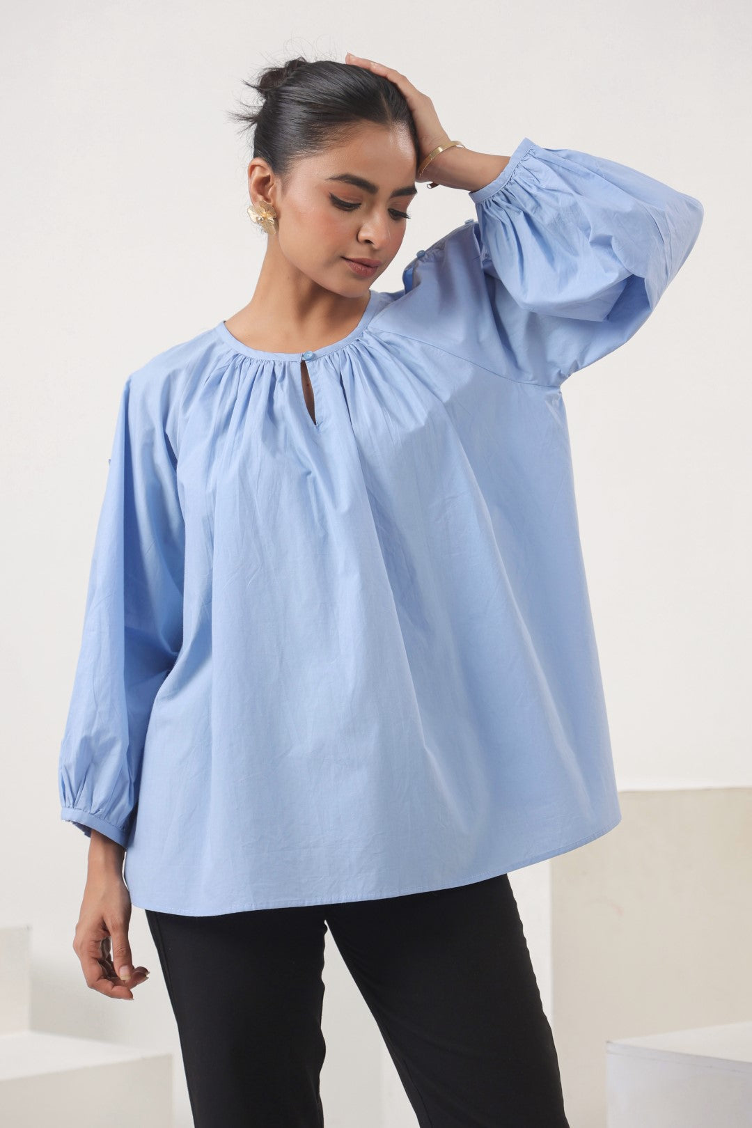 Women's blue cotton tops