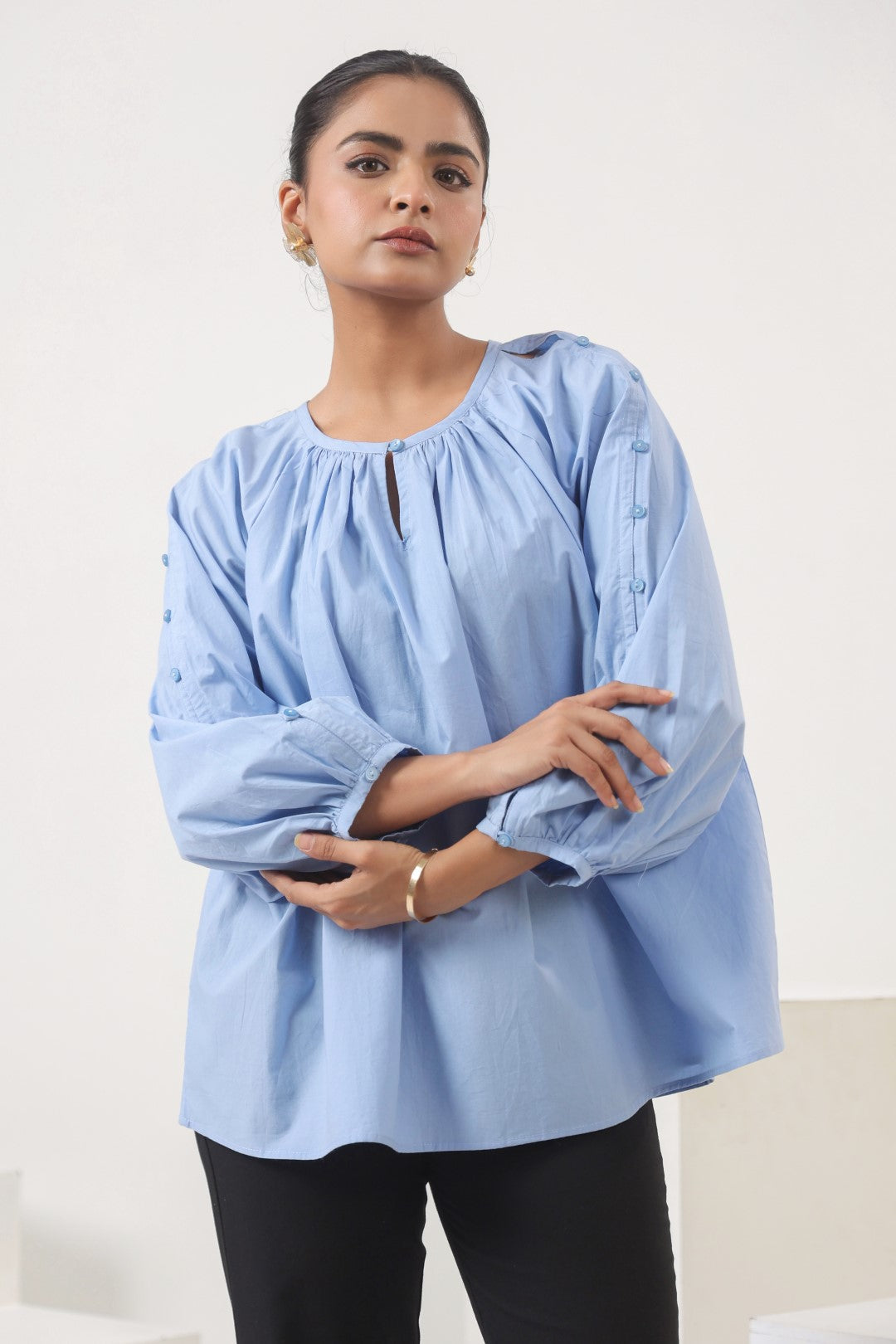 Women's blue cotton tops