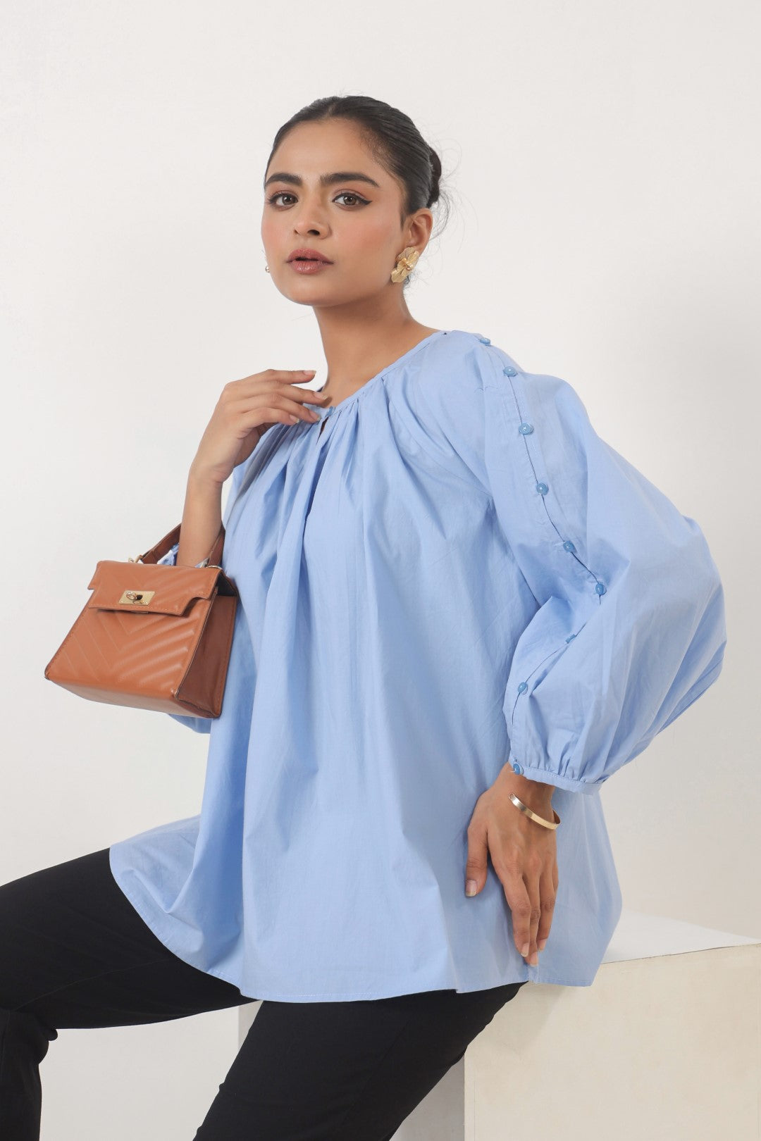 Women's blue cotton tops