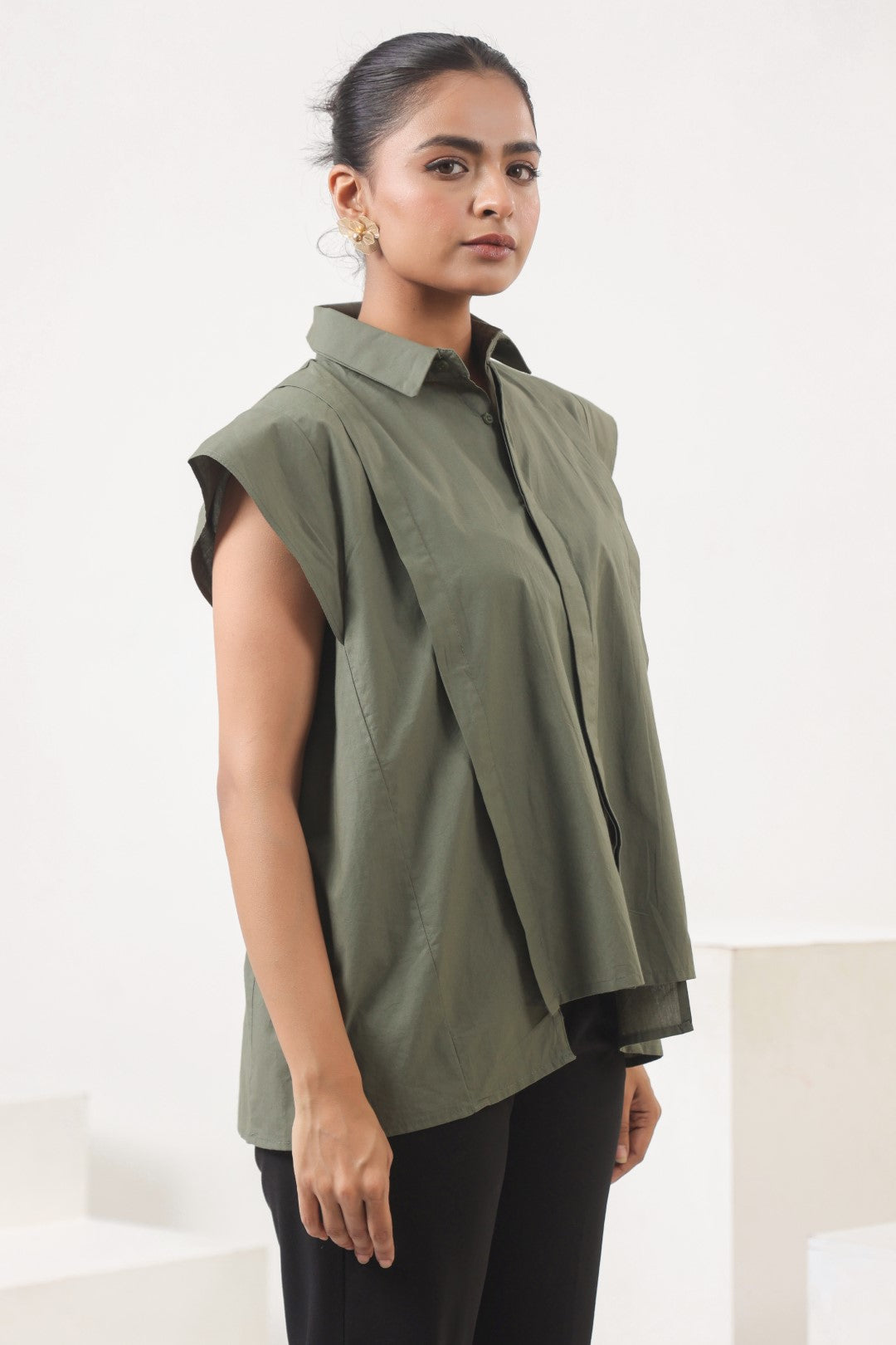 Women’s Green Cotton Poplin Top