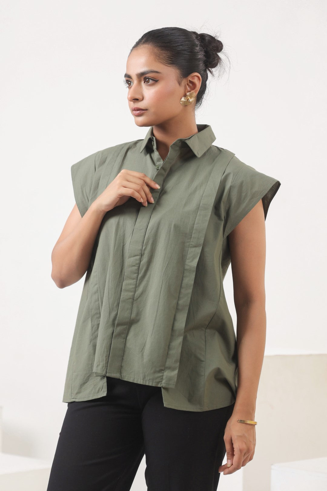 Women’s Green Cotton Poplin Top