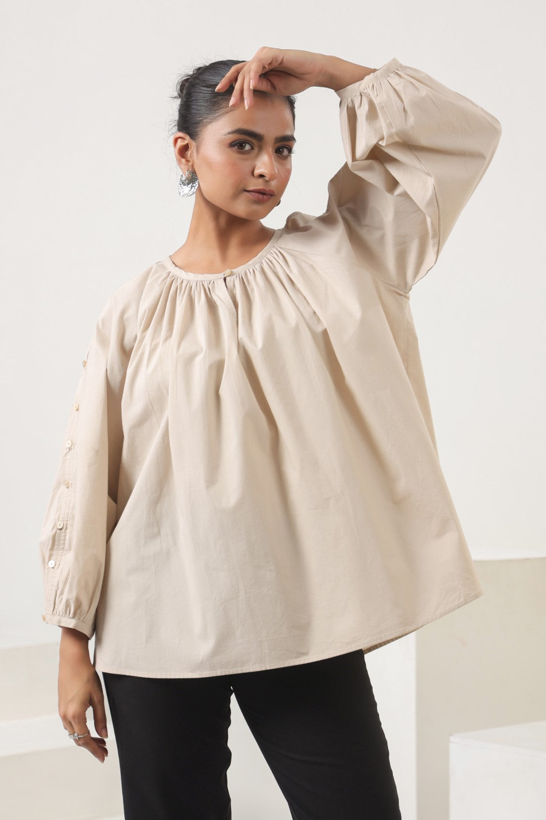 Women’s Beige Cotton Poplin Top
