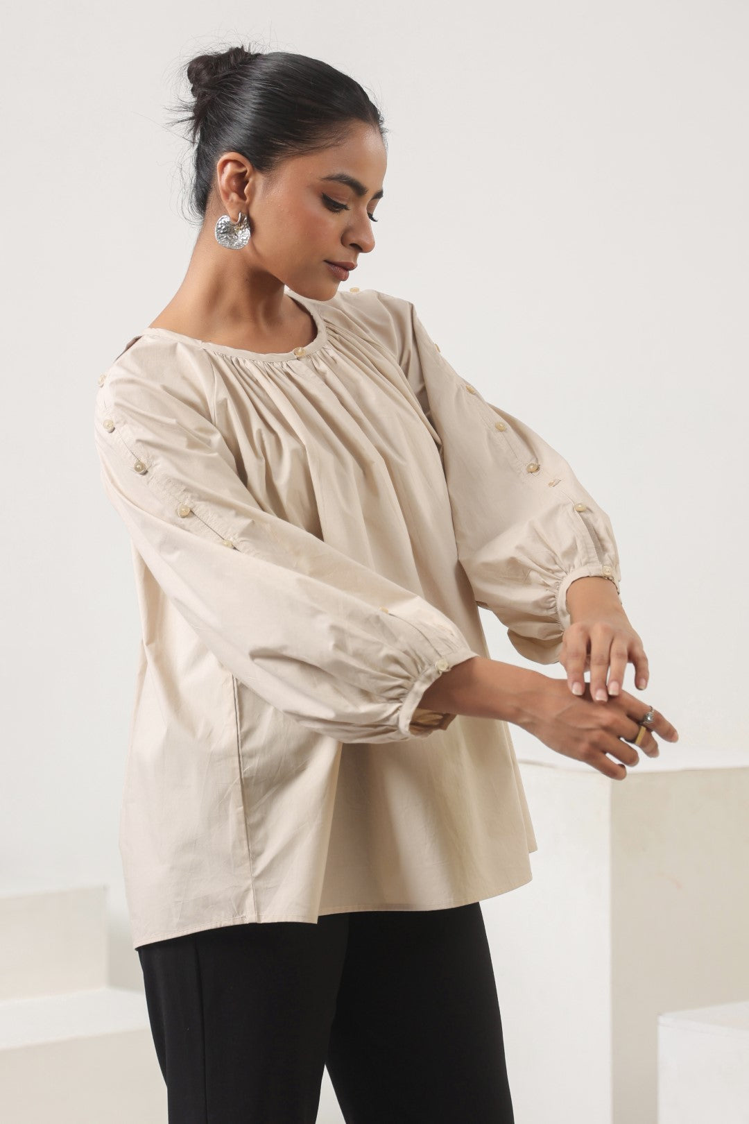 Women’s Beige Cotton Poplin Top