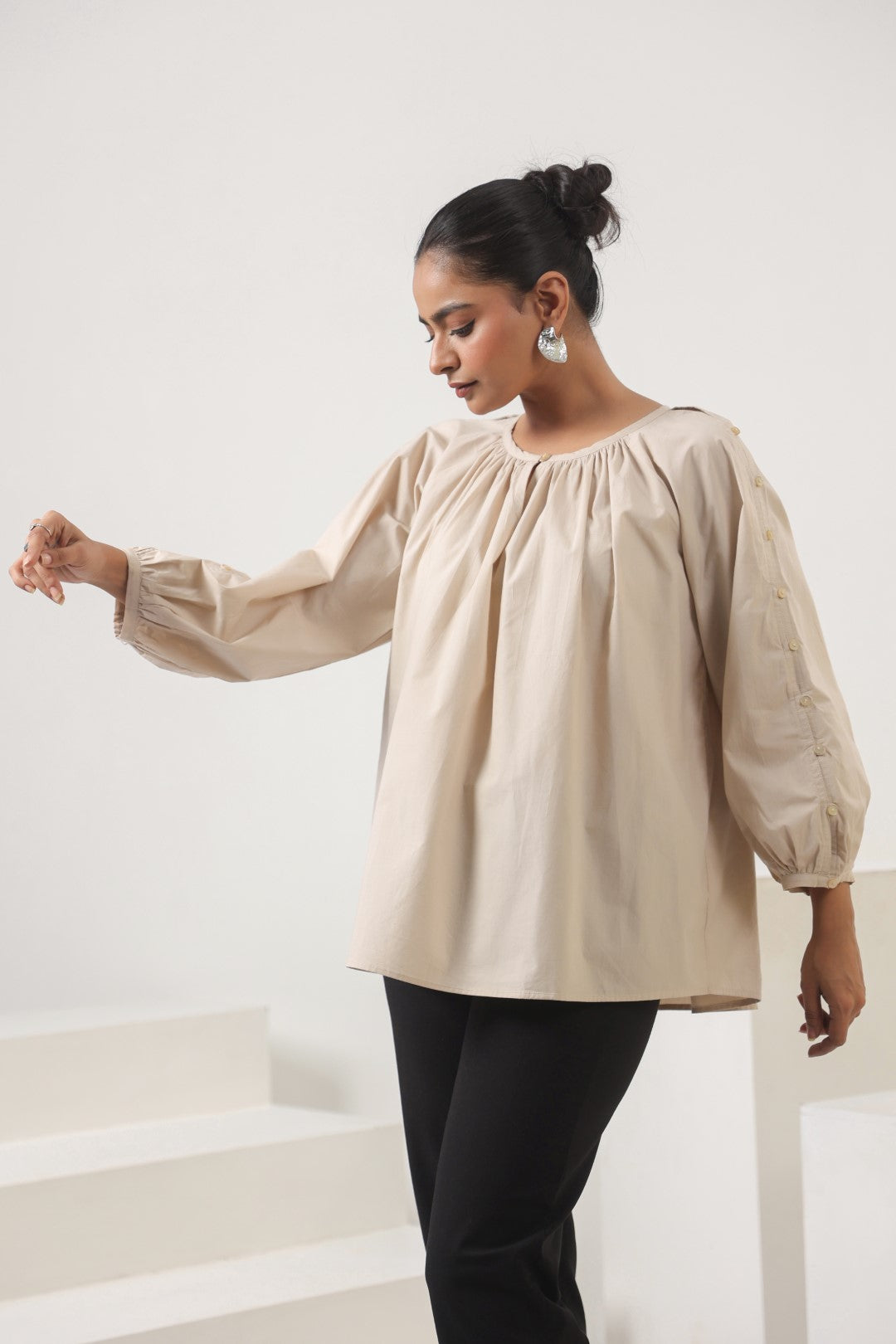 Women’s Beige Cotton Poplin Top
