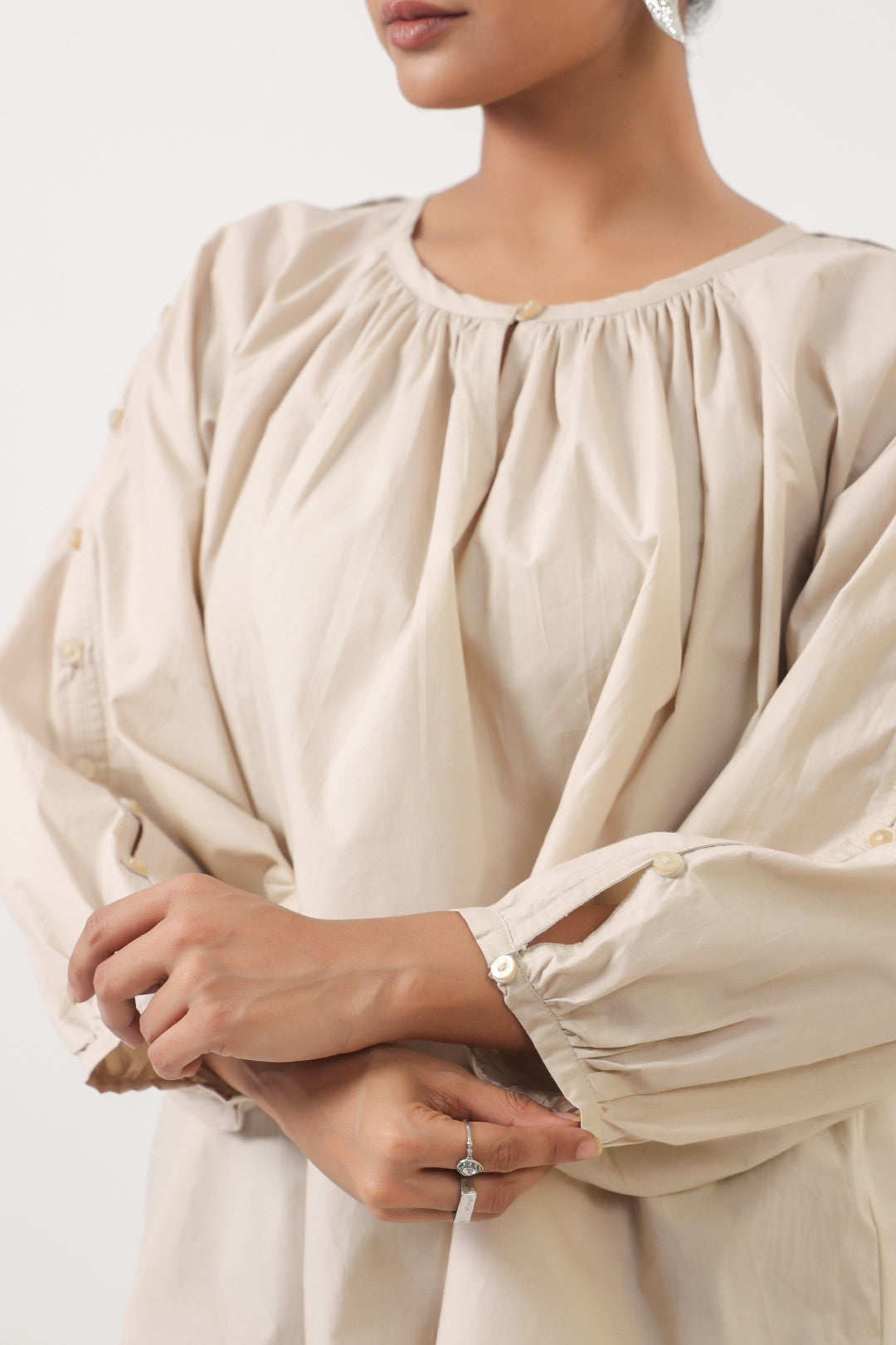 Women’s Beige Cotton Poplin Top