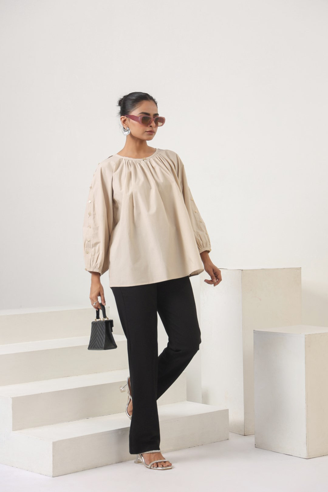 Women’s Beige Cotton Poplin Top