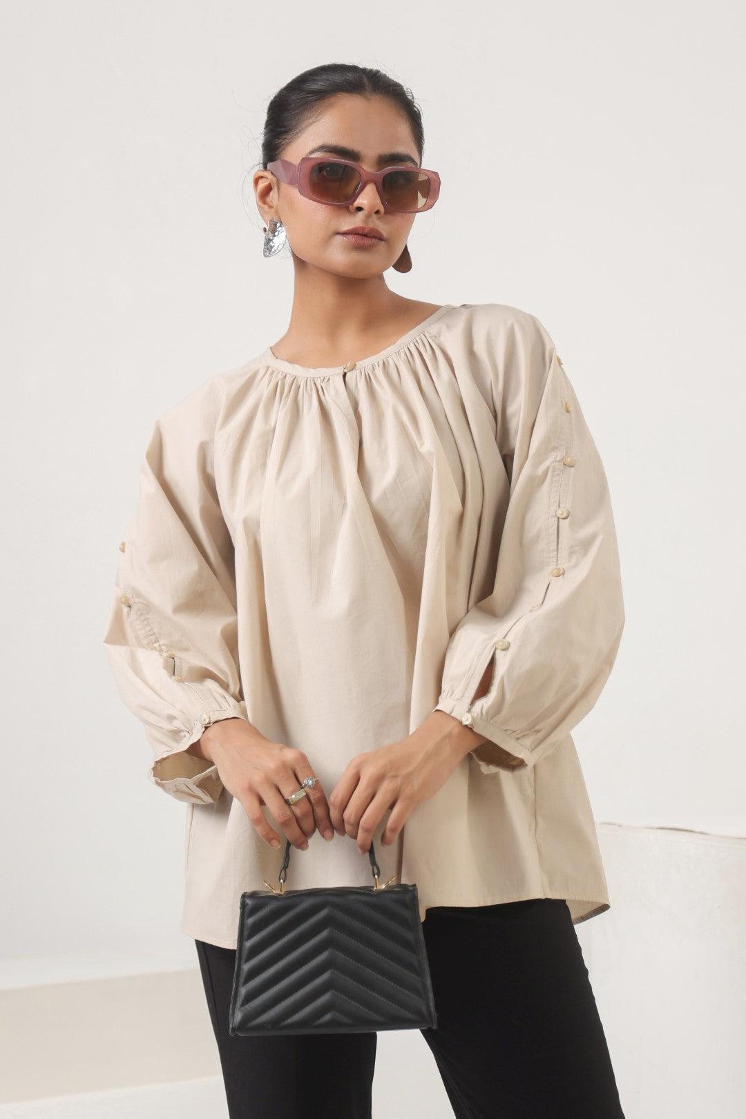 Women’s Beige Cotton Poplin Top