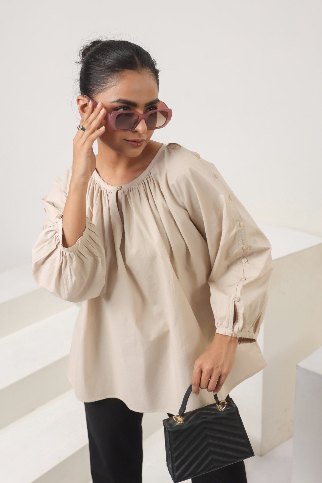 Women’s Beige Cotton Poplin Top